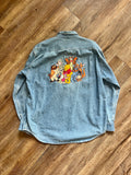 1293 - Denim Embroidered Winnie the Pooh & Friends Button Down - M