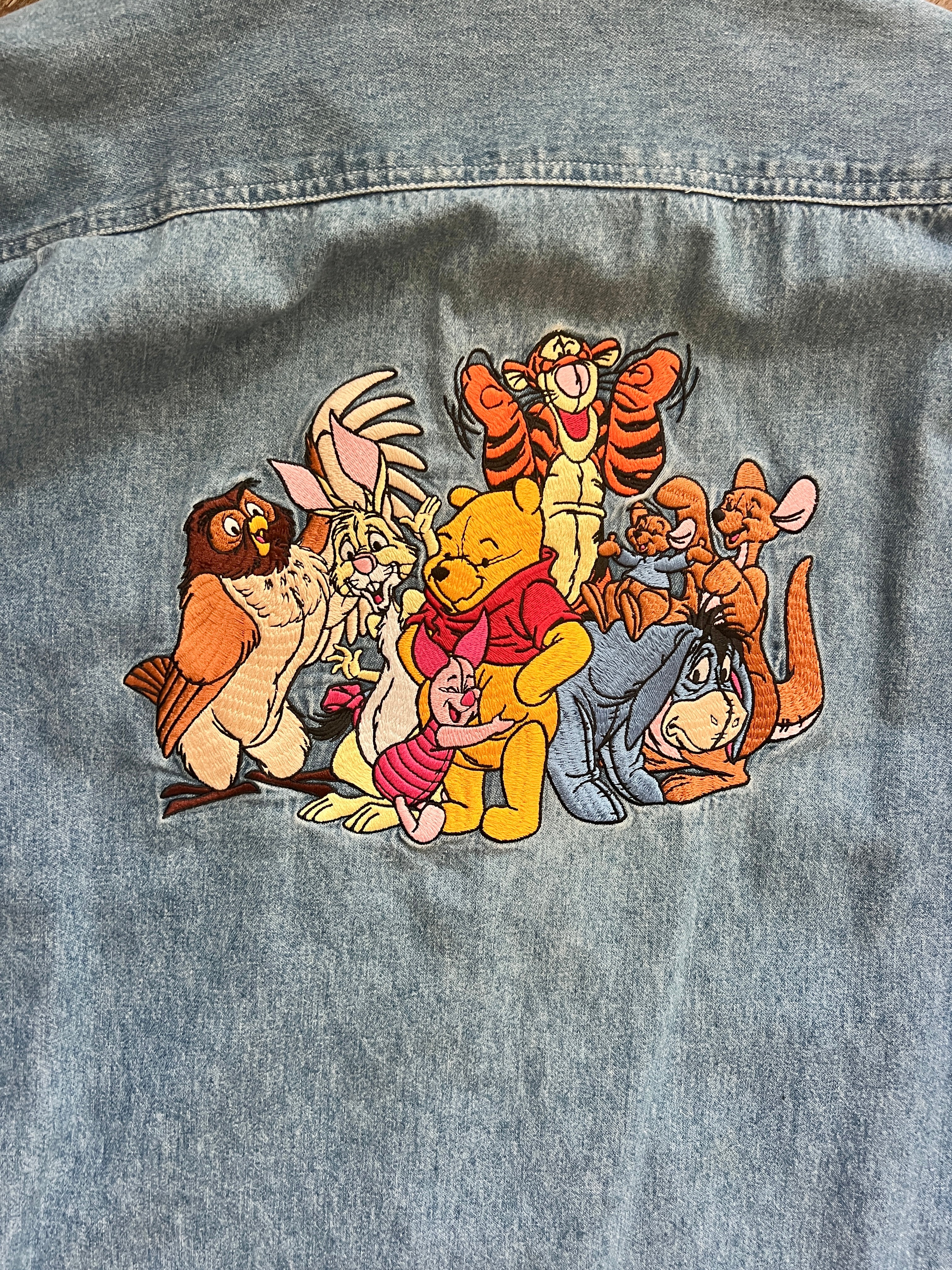 1293 - Denim Embroidered Winnie the Pooh & Friends Button Down - M