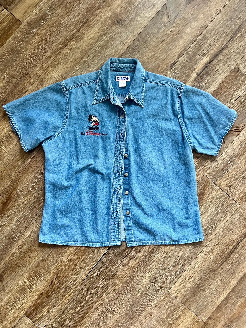 1294 - Denim Embroidered Short Sleeve The Disney Store Cast Member Button Down - XL