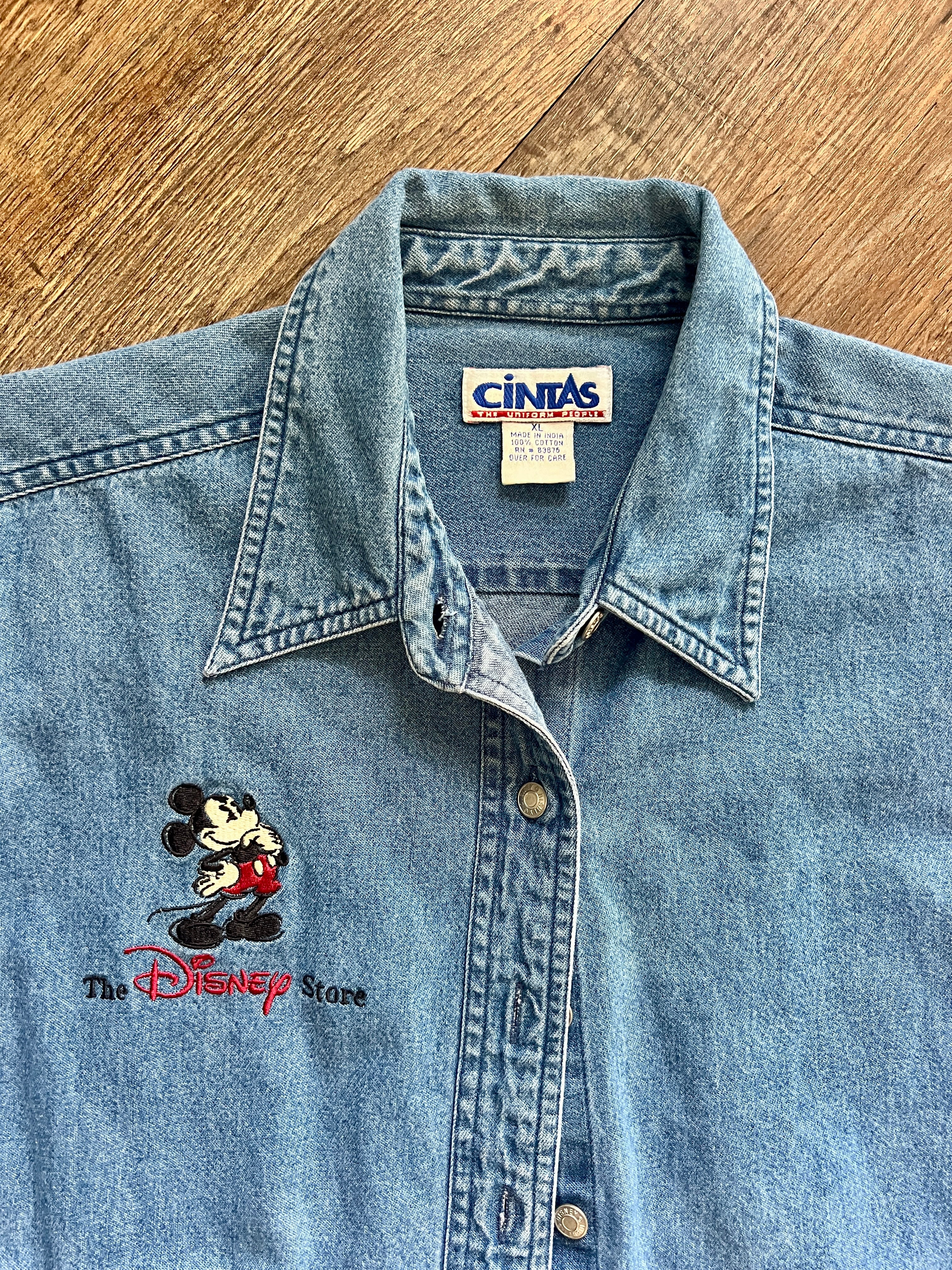 1294 - Denim Embroidered Short Sleeve The Disney Store Cast Member Button Down - XL