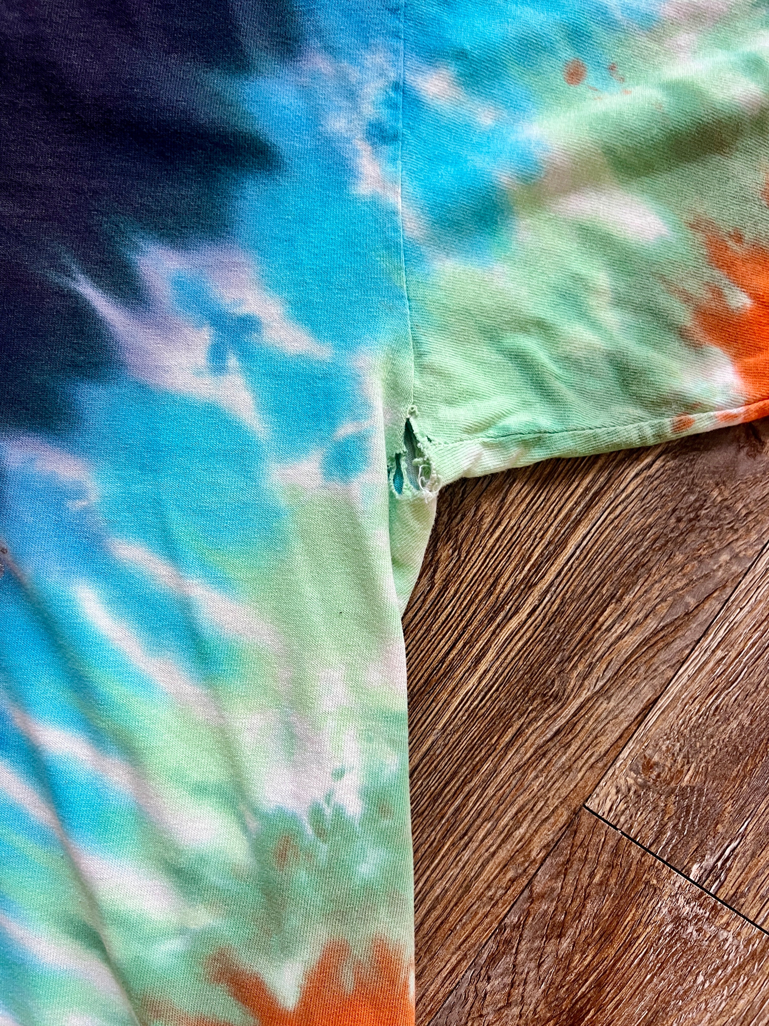 1296 - Blue & Orange Tie-Dye Splash Mountain You're Going Down Vultures Shirt - XL