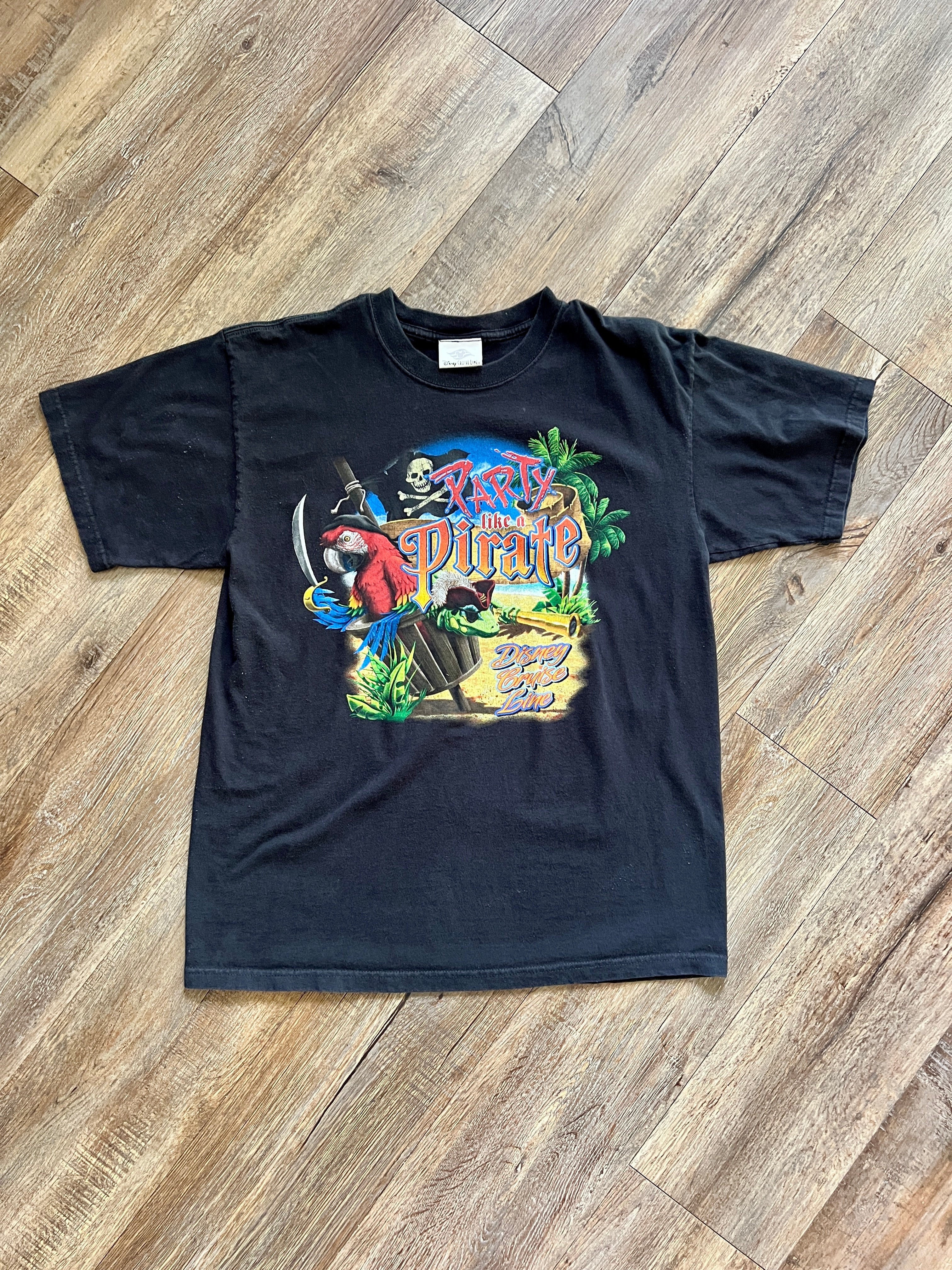 1300 - Black DCL Party Like a Pirate Parrot Shirt - L
