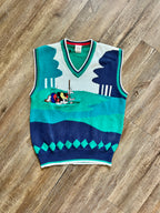 1303 - Green & Blue Embroidered The Disney Store Mickey Golf Sweater Vest - M