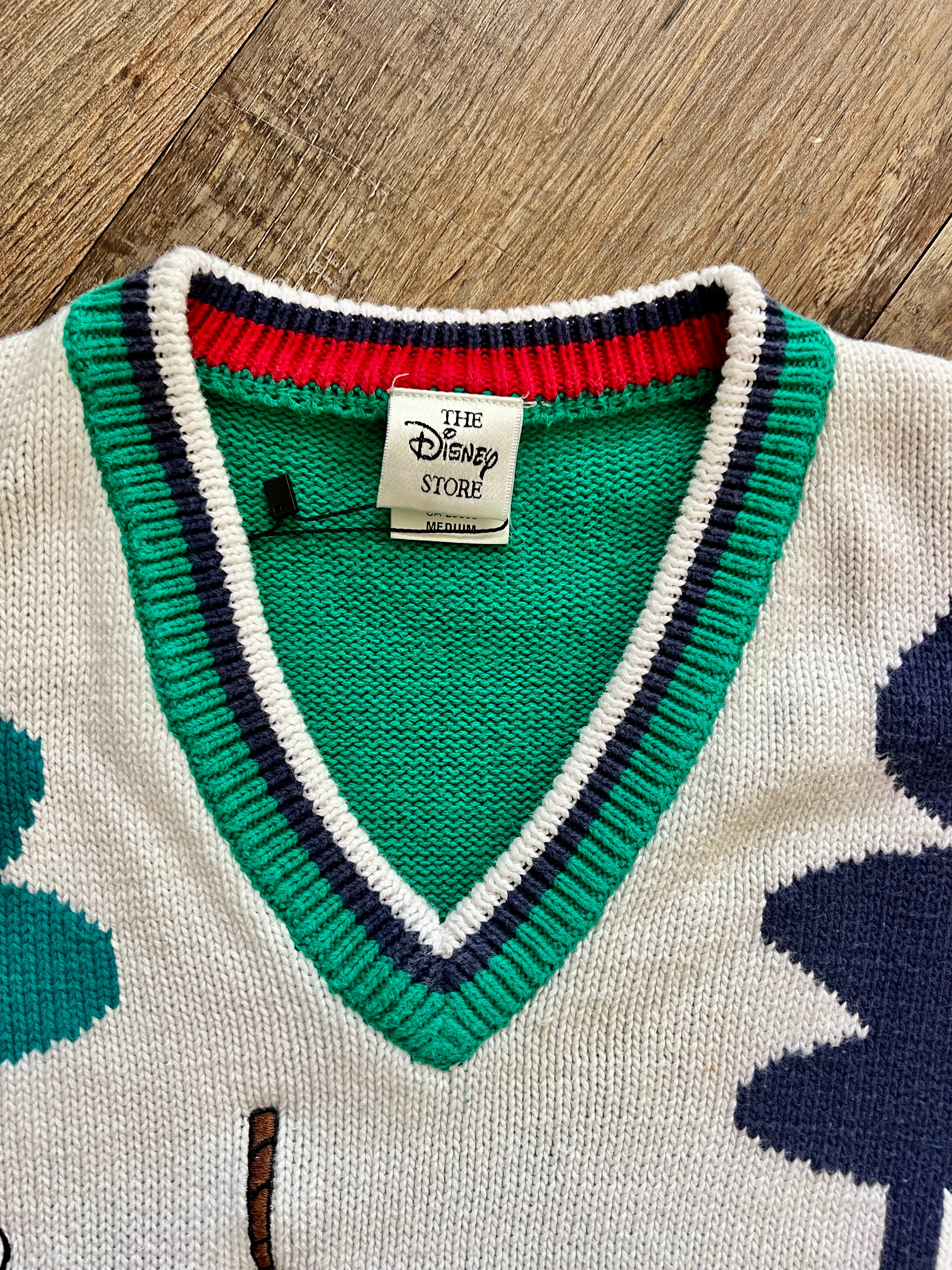 1303 - Green & Blue Embroidered The Disney Store Mickey Golf Sweater Vest - M