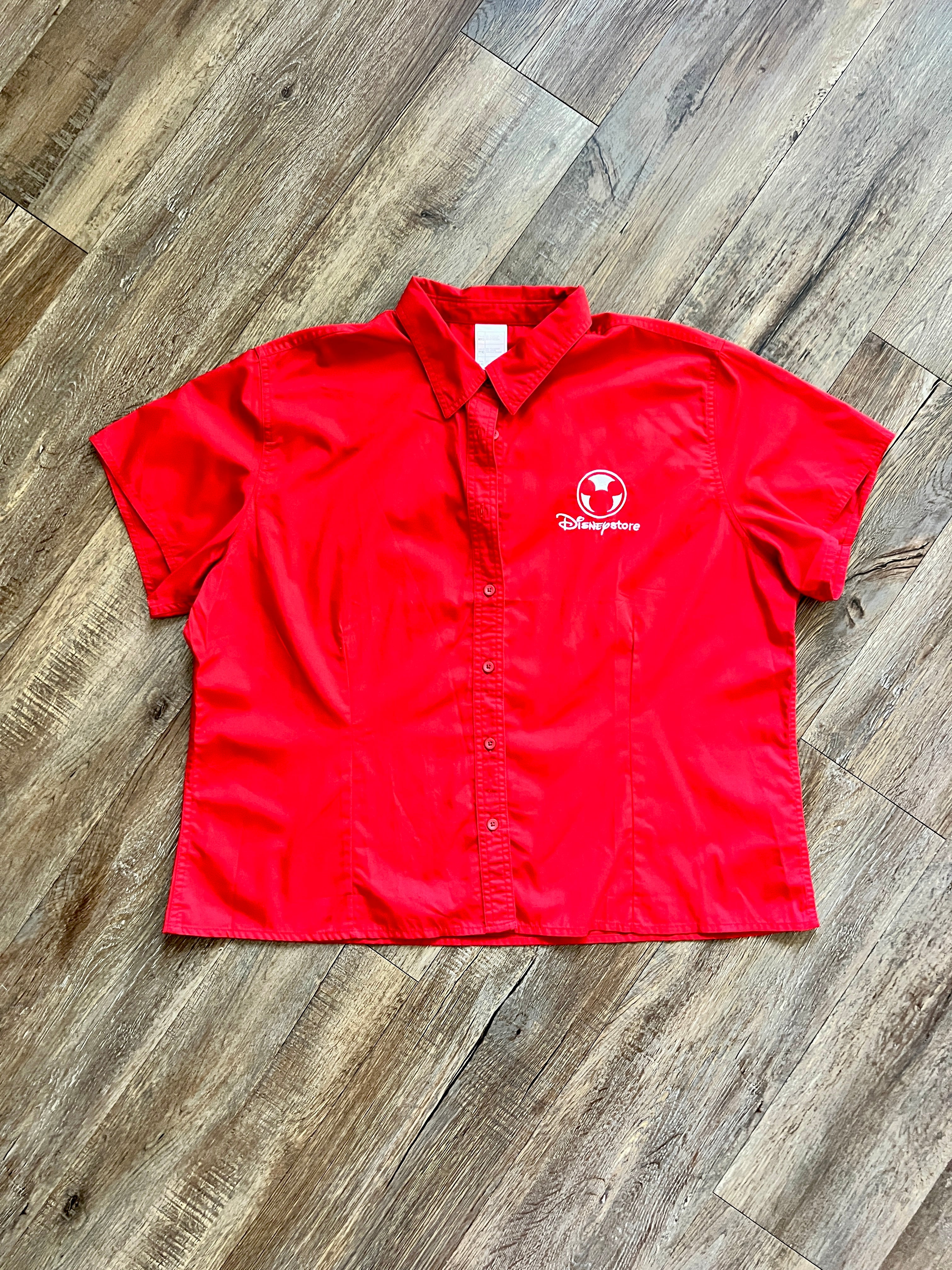 1309 - Red Embroidered Disney Store Mickey Head Cast Member Button Down - 2XL