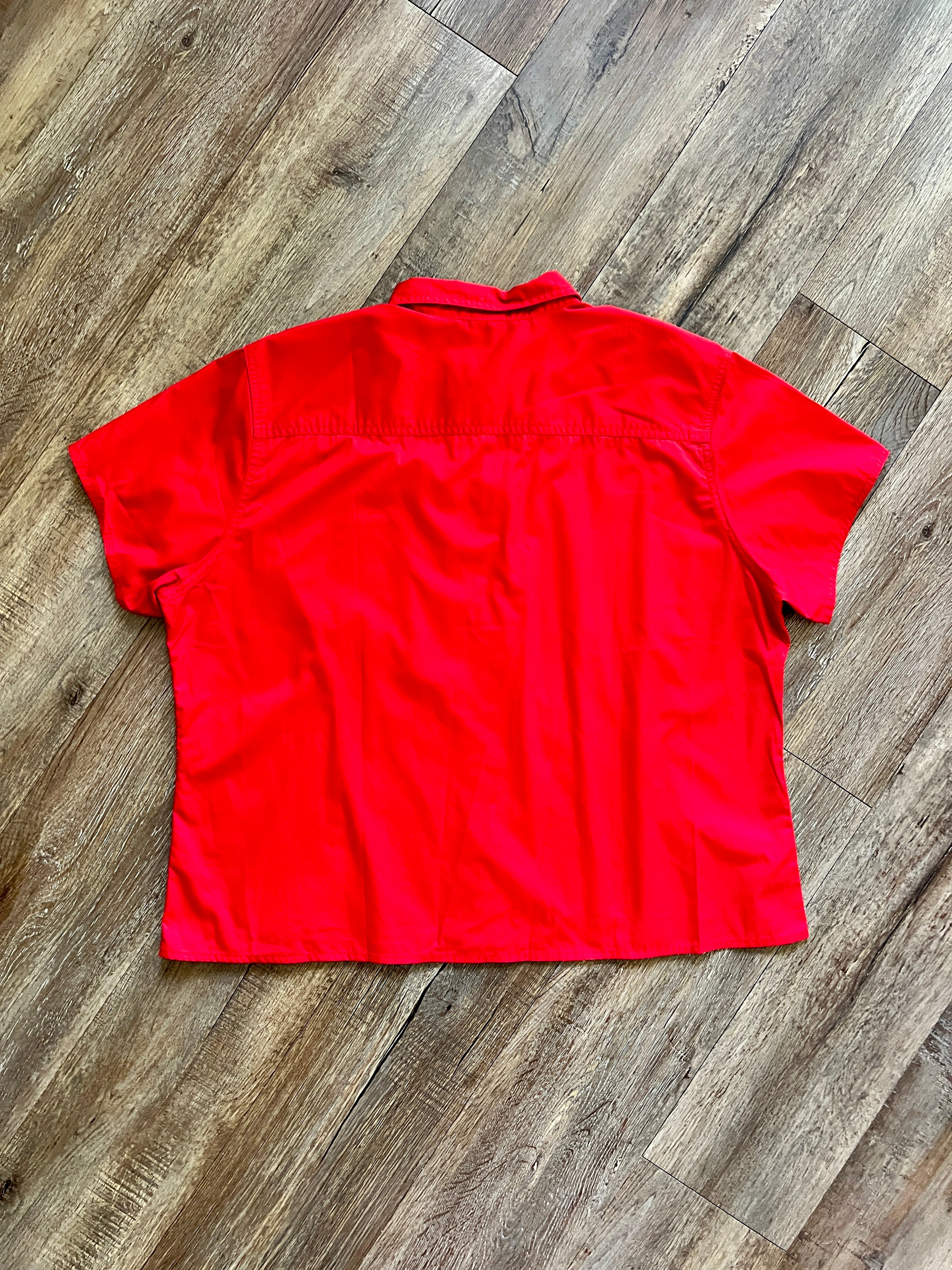 1309 - Red Embroidered Disney Store Mickey Head Cast Member Button Down - 2XL
