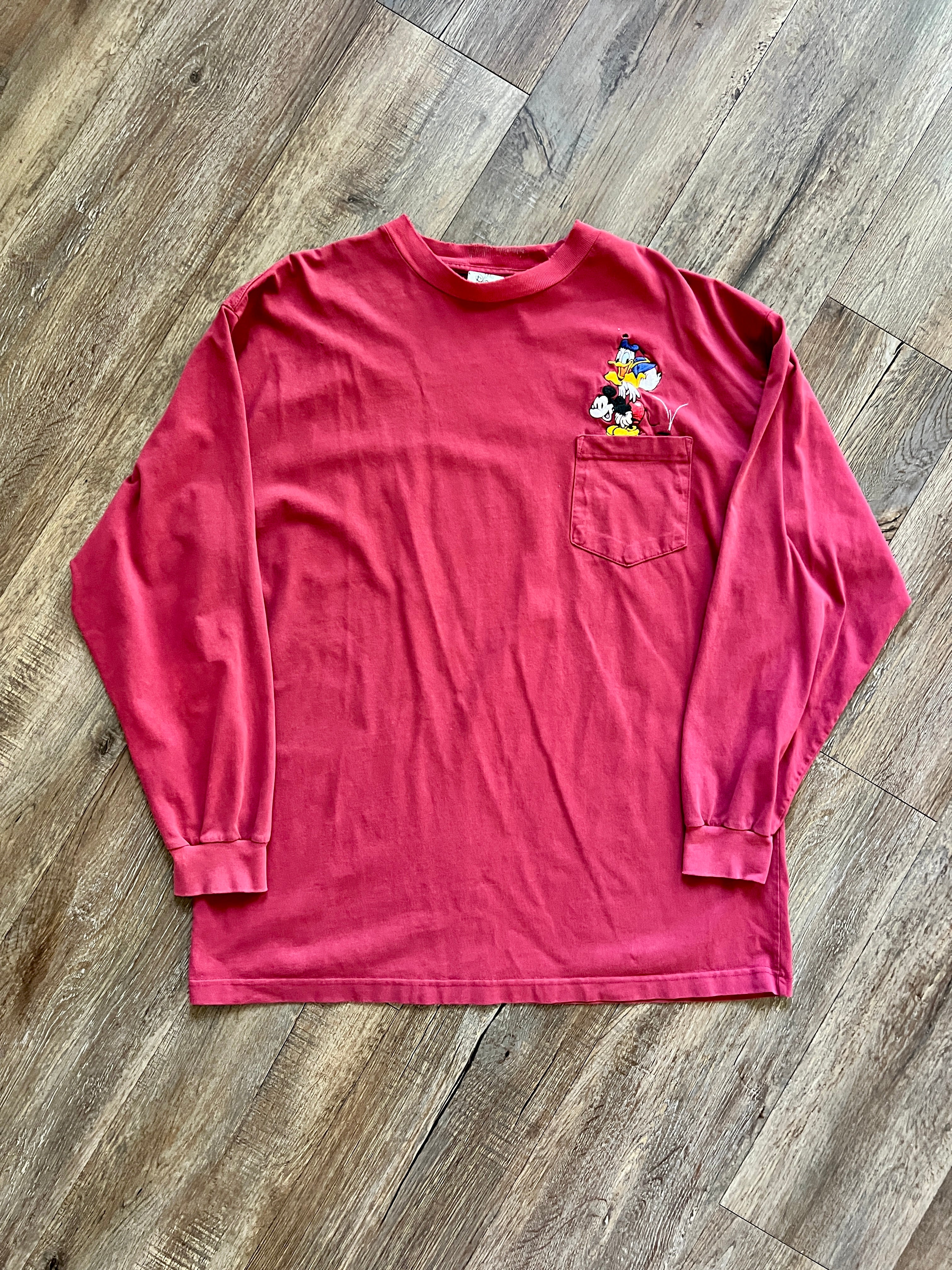 1310 - Red Embroidered Leap Frog Donald & Mickey Pocket Long Sleeve - XL