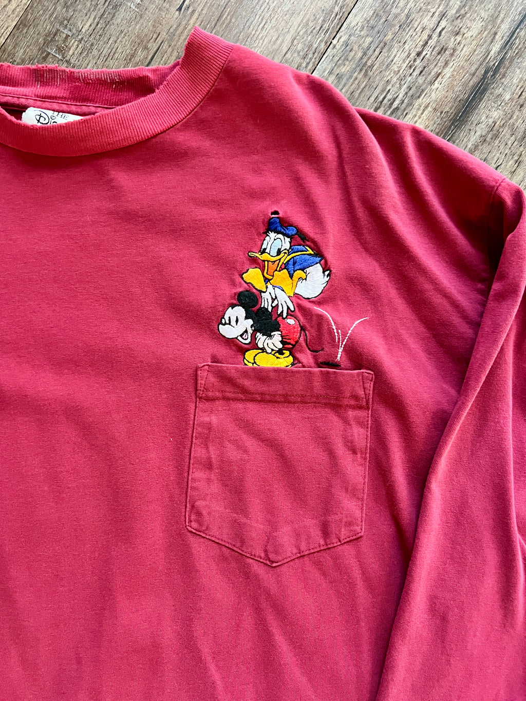 1310 - Red Embroidered Leap Frog Donald & Mickey Pocket Long Sleeve - XL