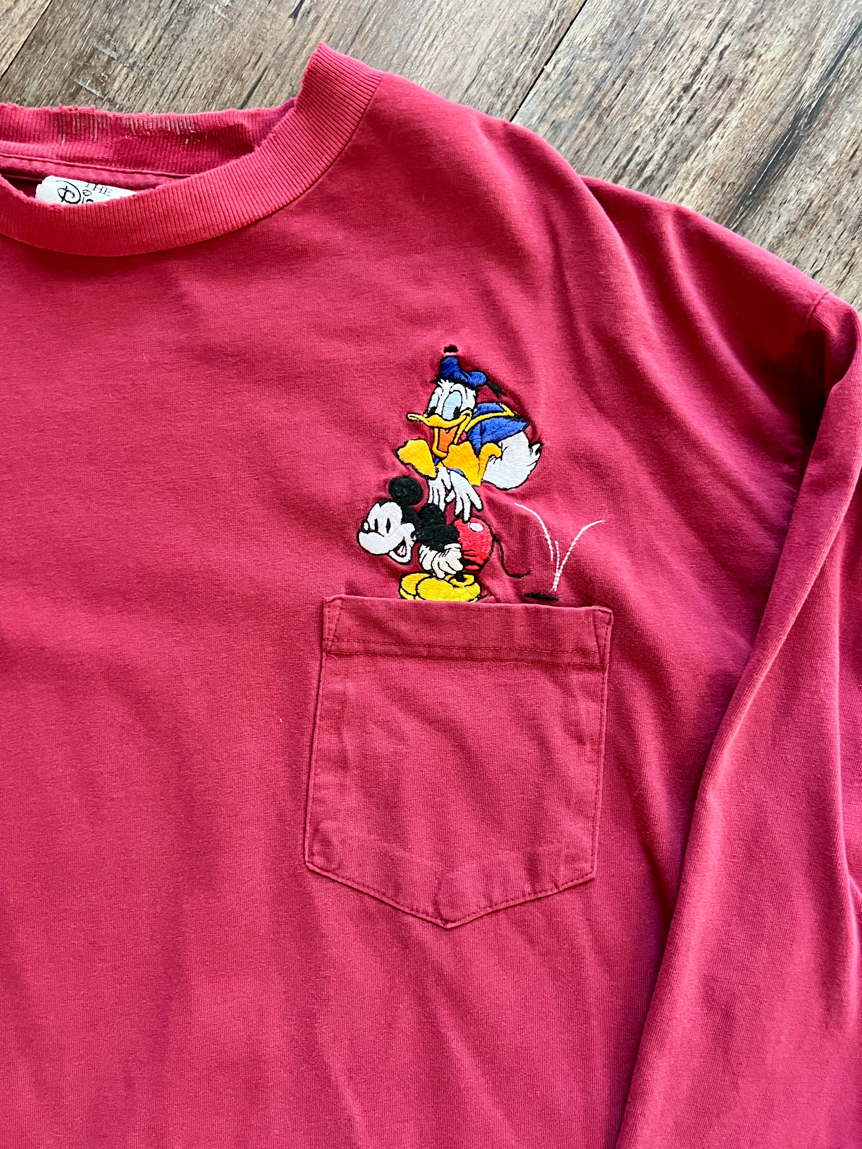 1310 - Red Embroidered Leap Frog Donald & Mickey Pocket Long Sleeve - XL