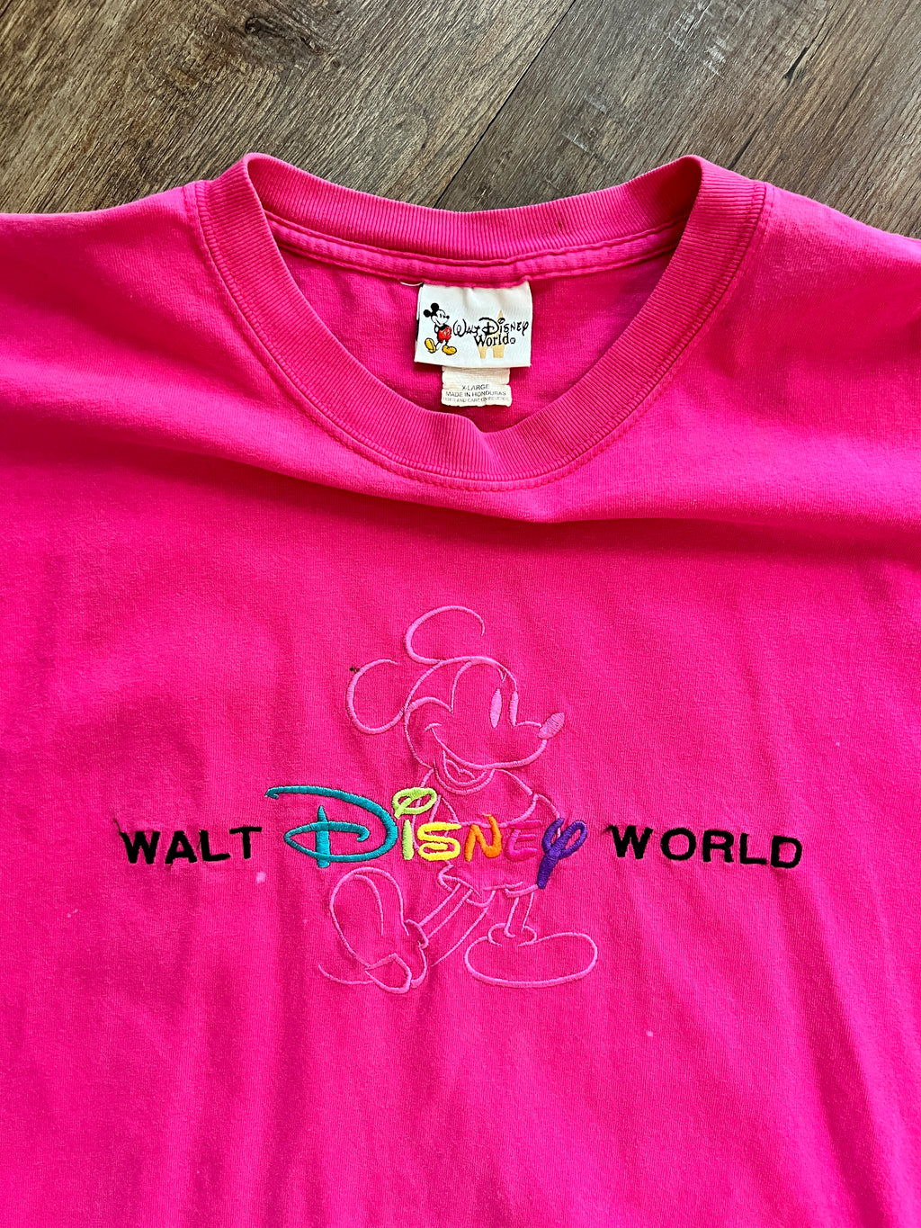 1312 - Pink Embroidered Rainbow WDW Logo Mickey Shirt - XL