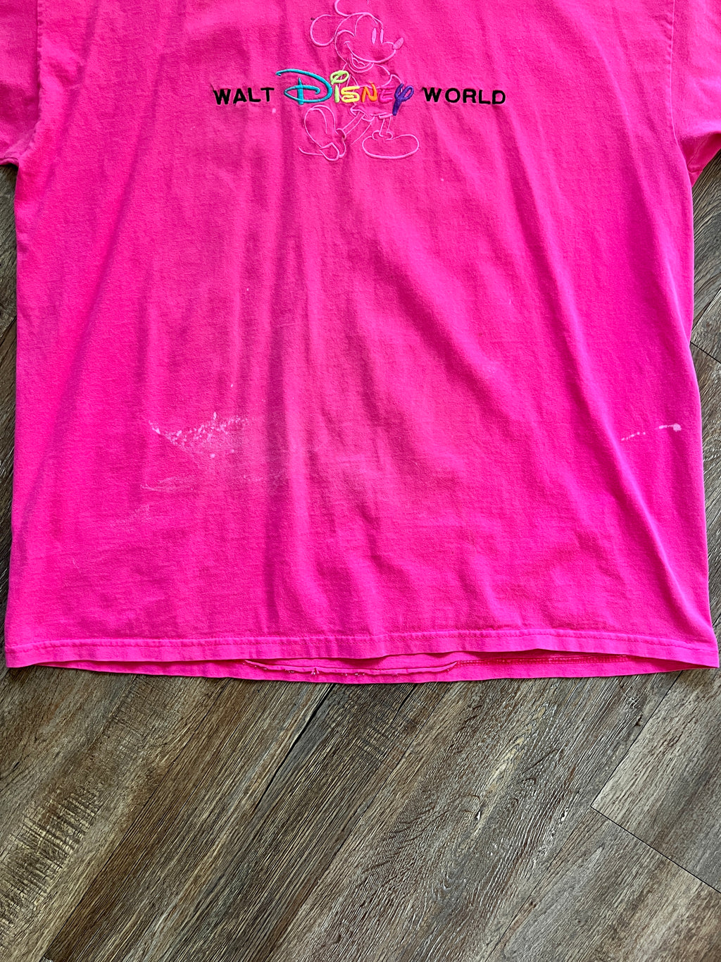 1312 - Pink Embroidered Rainbow WDW Logo Mickey Shirt - XL