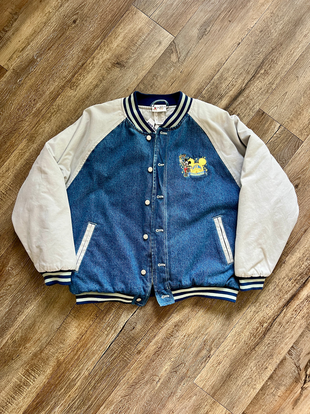 1321 - Denim Embroidered WDW The Happiest Celebration on Earth Varsity Jacket - M