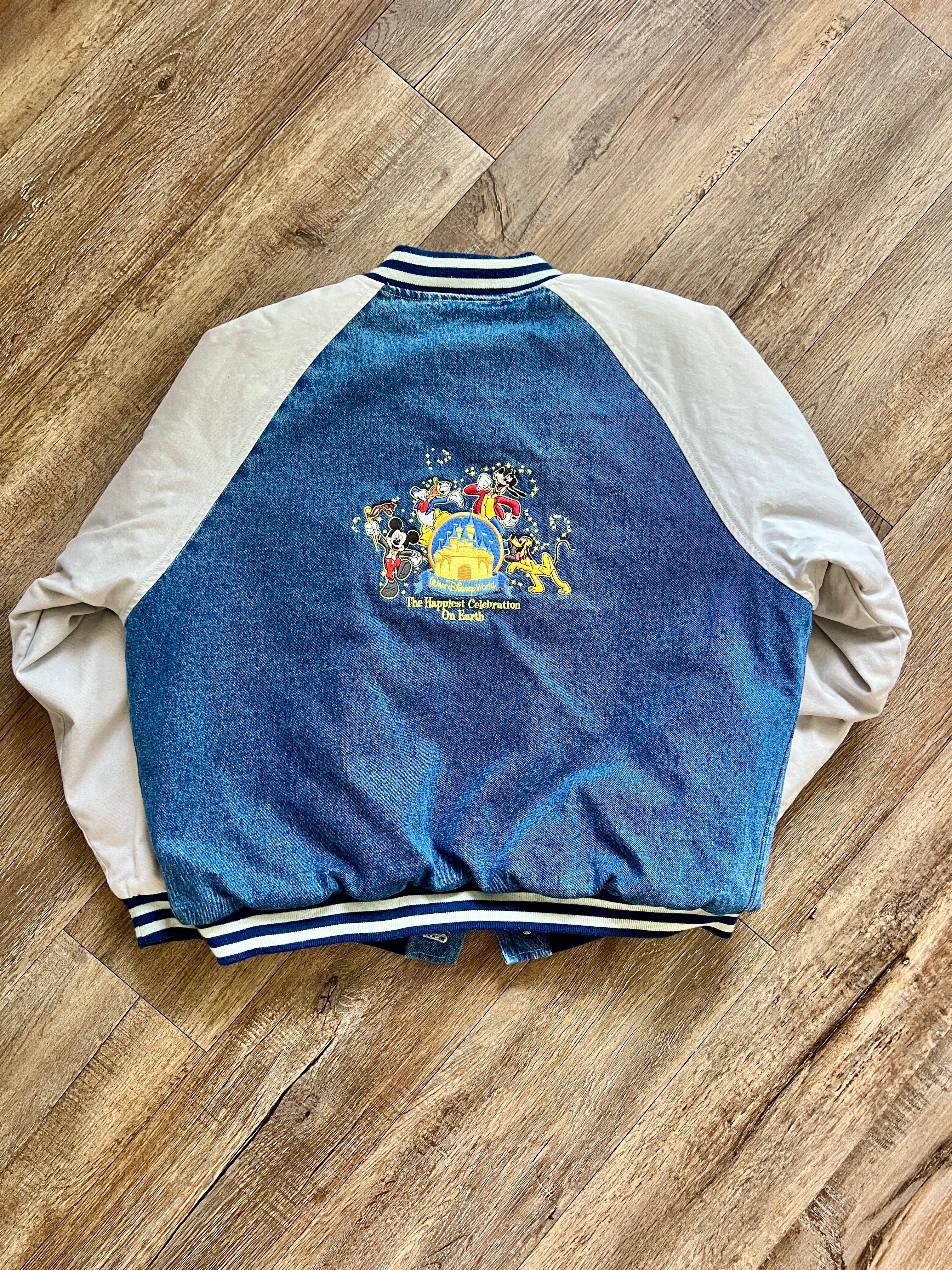 1321 - Denim Embroidered WDW The Happiest Celebration on Earth Varsity Jacket - M