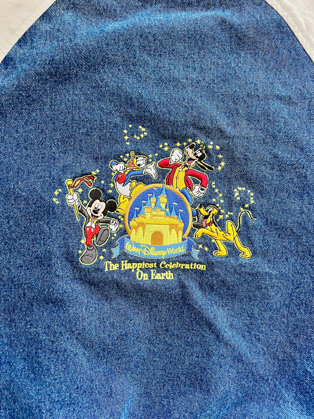 1321 - Denim Embroidered WDW The Happiest Celebration on Earth Varsity Jacket - M