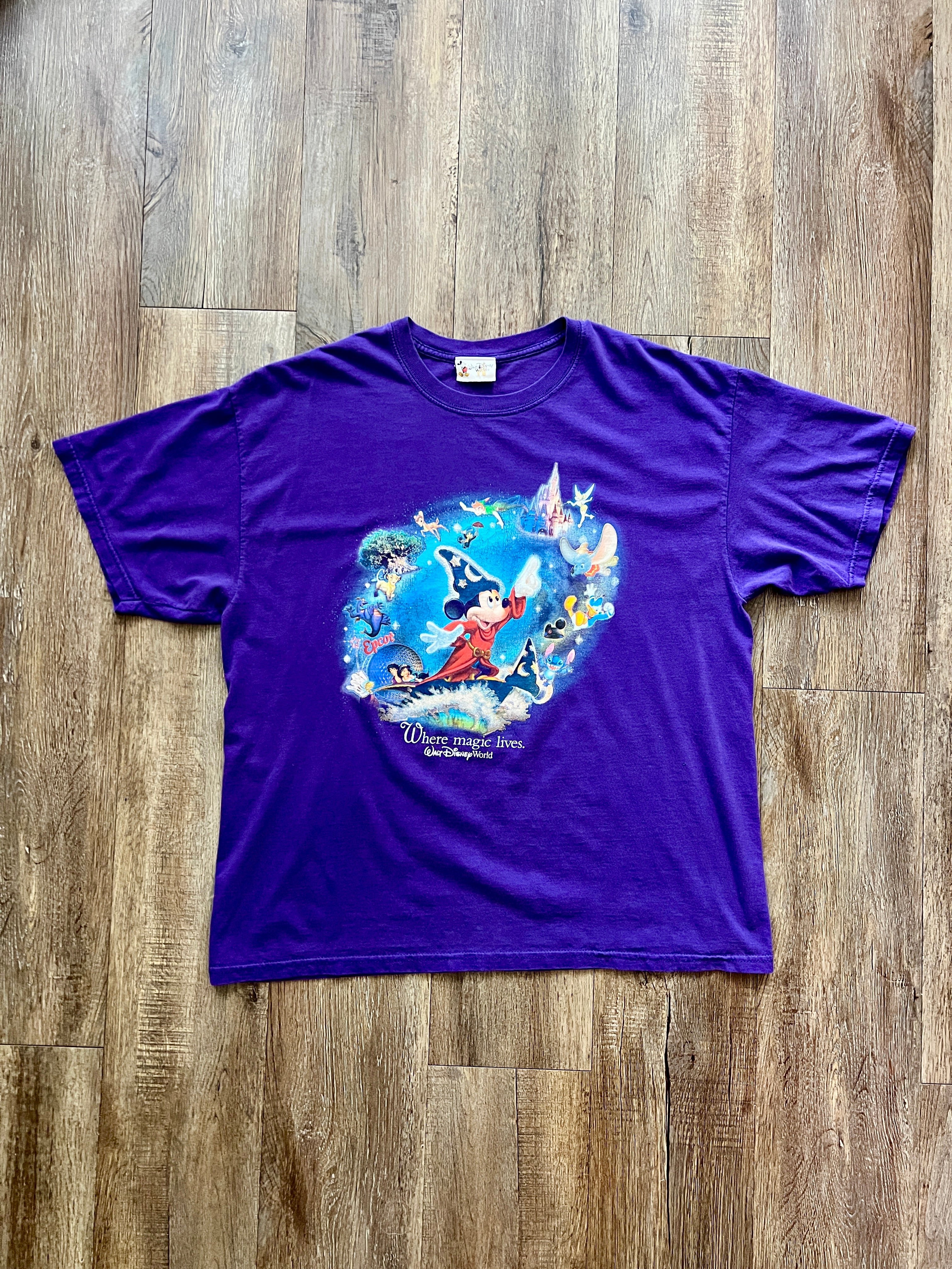 333 -Purple Glitter Sorcerer Mickey Where Magic Lives Shirt -XL