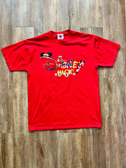 339 -Red Disney Magic Character Letter Shirt - L