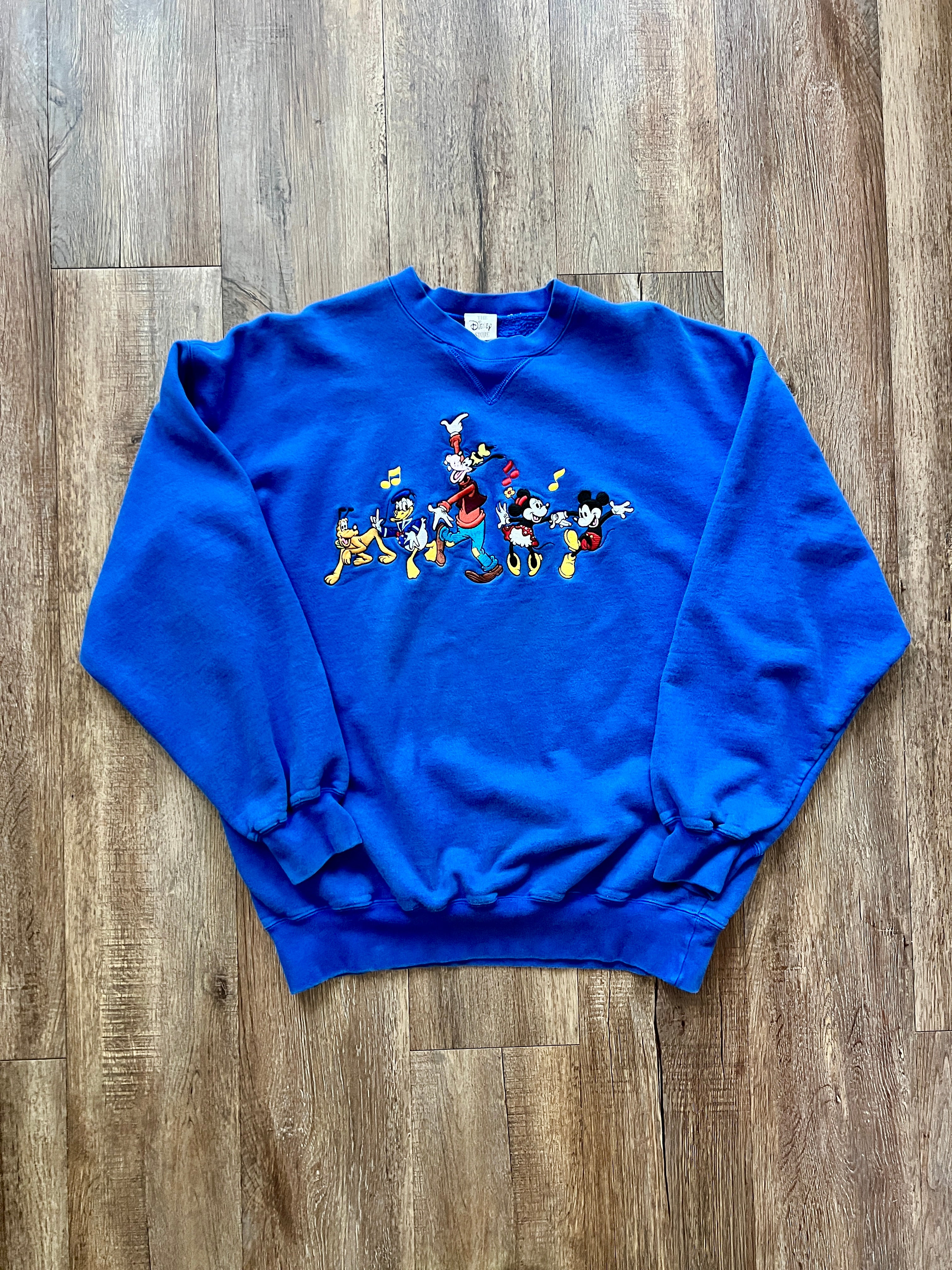 322 -Blue Embroidered Fab 5 Music Notes Dancing Crewneck - XL