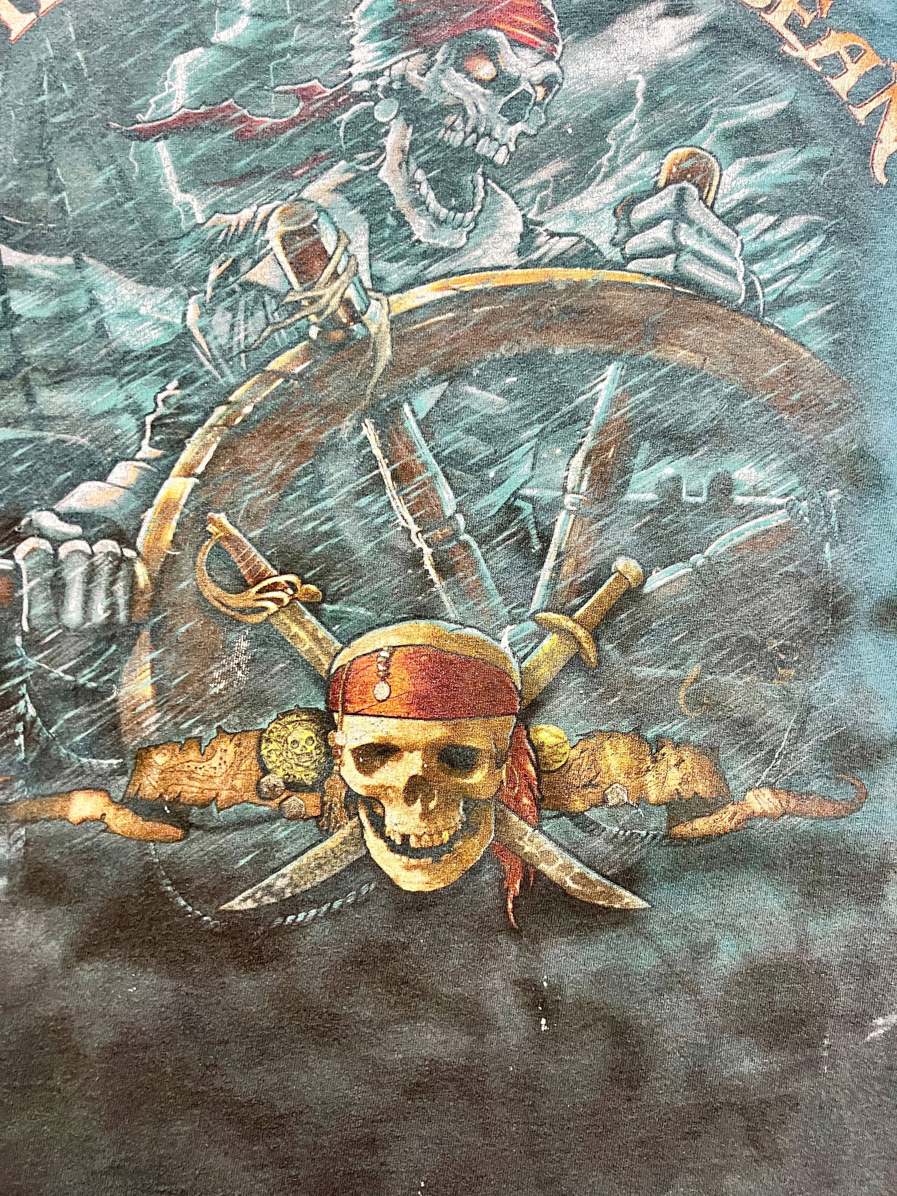 324 - Teal Tie Dye Pirates of the Caribbean Skeleton Steering Shirt - XL