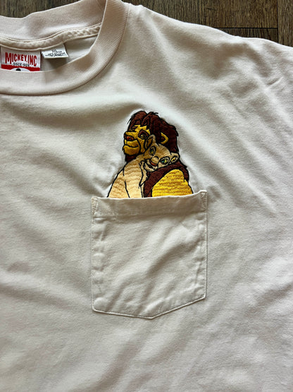 353 -Cream Embroidered Simba & Nala Pocket Tee - 3X