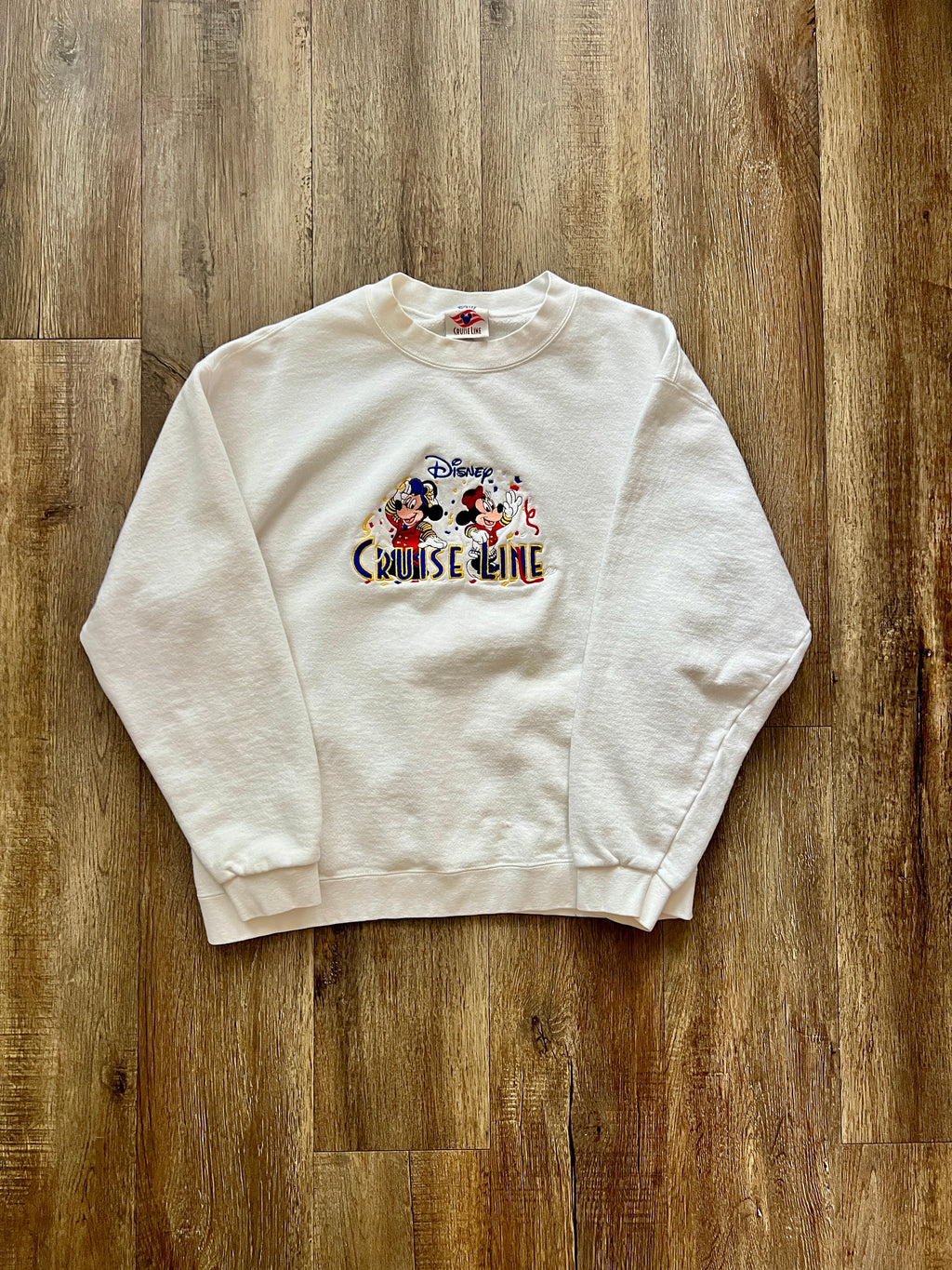 350 -White Embroidered DCL Mickey & Minnie Confetti Crewneck - L