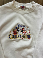 350 -White Embroidered DCL Mickey & Minnie Confetti Crewneck - L