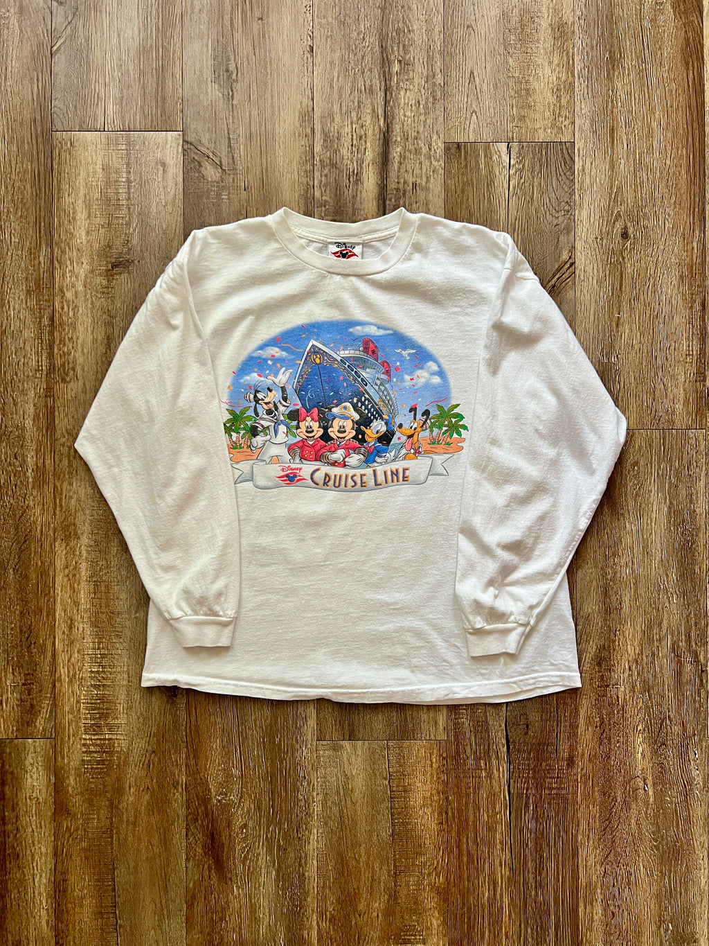 347 -White DCL Mickey & Friends Autograph Long Sleeve - L