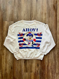 332 -White Ahoy! Mickey Blue Striped Crewneck - L