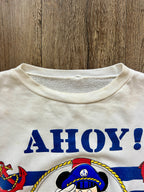 332 -White Ahoy! Mickey Blue Striped Crewneck - L