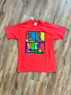1360 - Red Multi Color Cowboy Boots Shirt - L