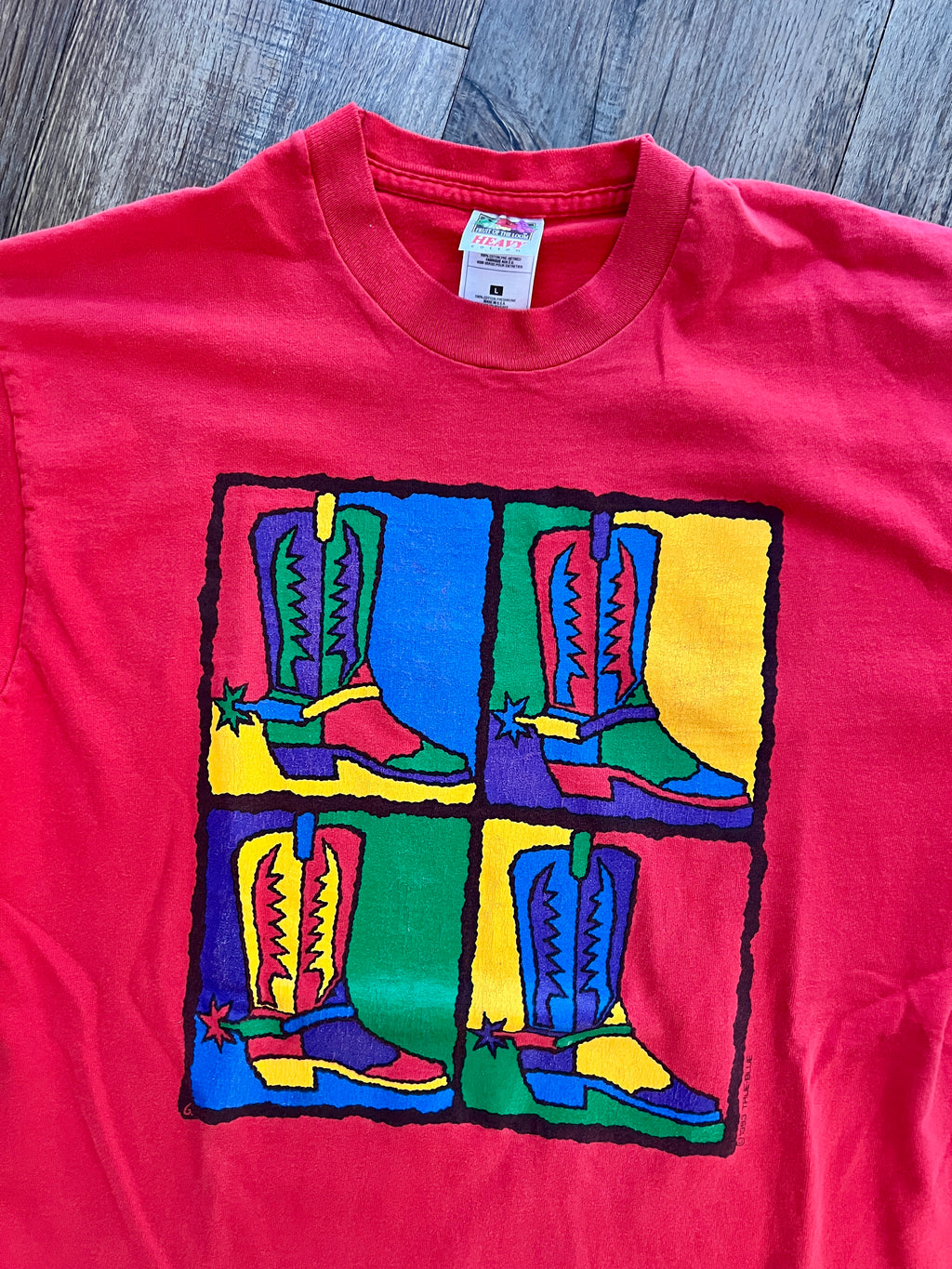 1360 - Red Multi Color Cowboy Boots Shirt - L