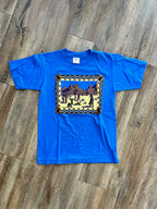 1361 - Blue Oneita Coyote & Jackalope Desert Scene Shirt - L