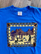 1361 - Blue Oneita Coyote & Jackalope Desert Scene Shirt - L