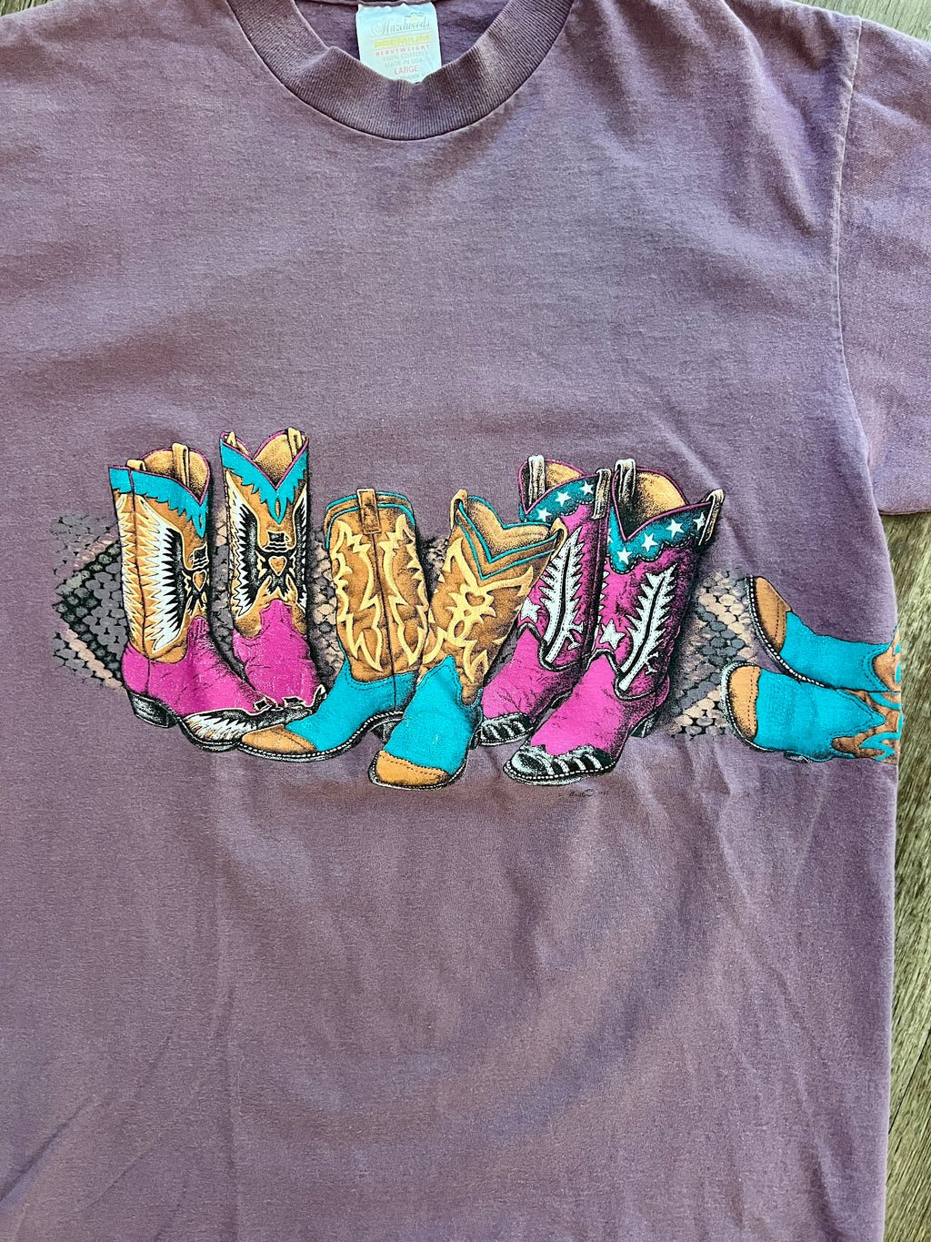 1362 - Purple Wraparound Cowboy Boots Snake Print Shirt - L