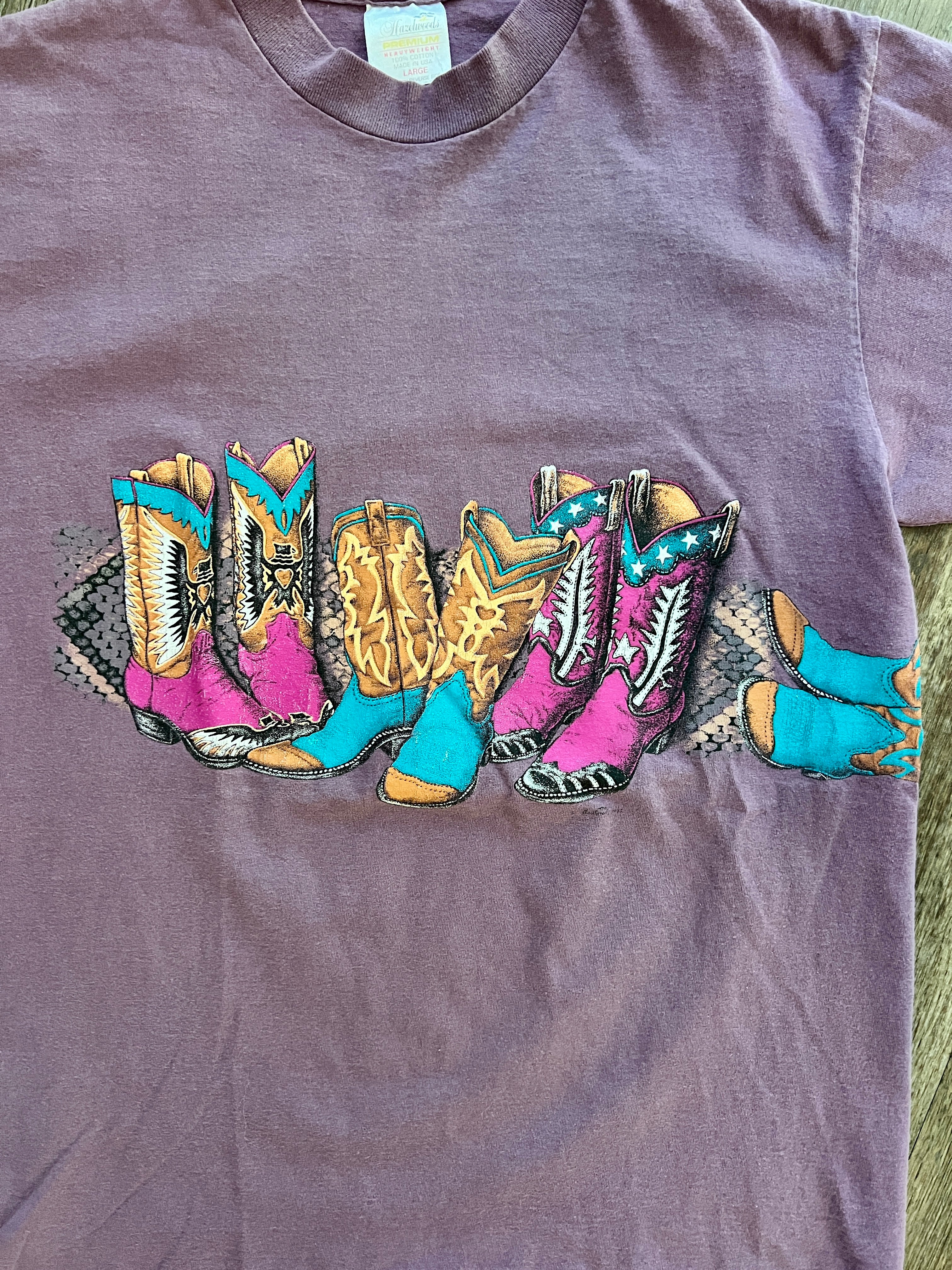1362 - Purple Wraparound Cowboy Boots Snake Print Shirt - L