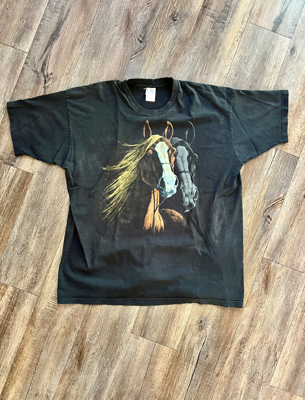 1366 - Black Double Horse Shirt - 3XL