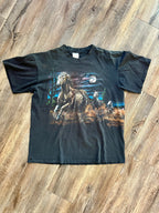 1367 - Black Wraparound Running Horses Desert Scene Shirt - XL