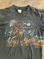 1367 - Black Wraparound Running Horses Desert Scene Shirt - XL