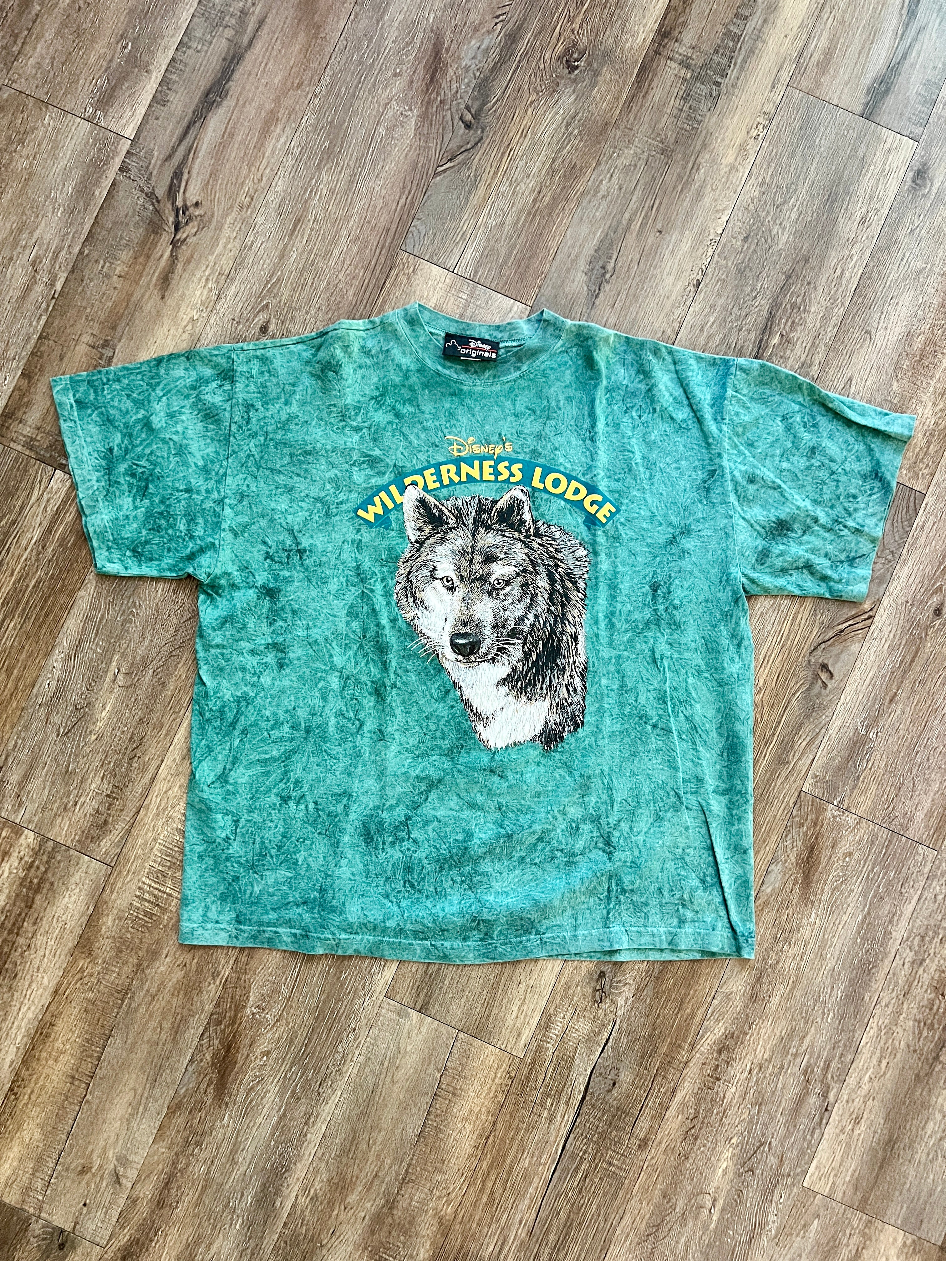 1368 - Green Tie-Dye Wilderness Lodge Wolf Shirt - OSFA