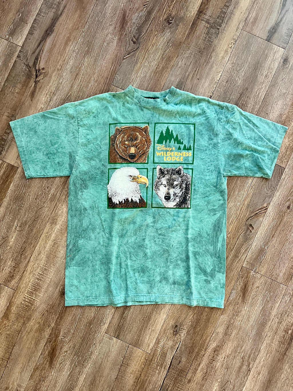 1369 - Green Tie-Dye Wilderness Lodge 4 Square Animal Logo Shirt - OSFA