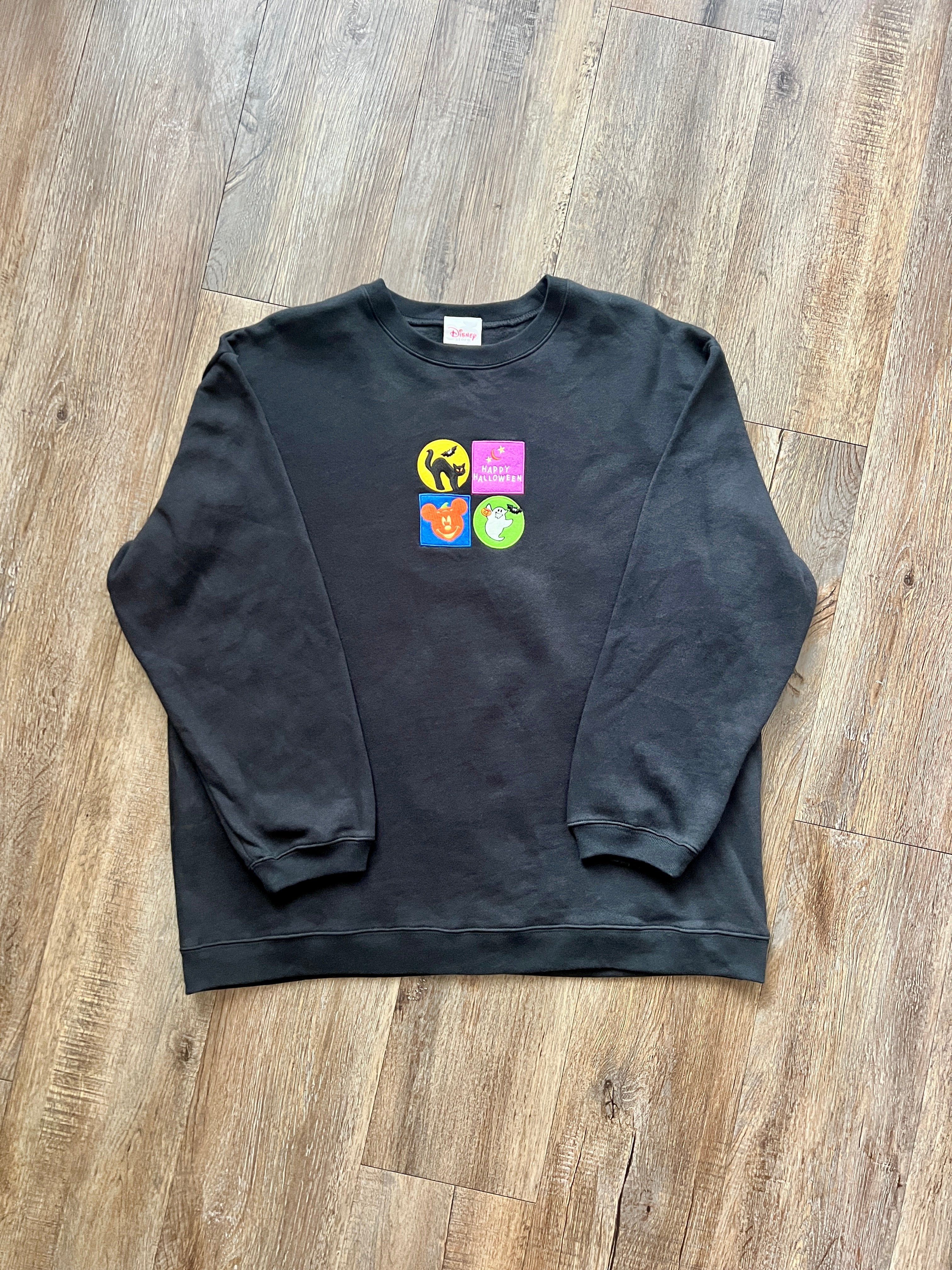 370 - Black Happy Halloween Mickey Pumpkin Appliqué Crewneck - L/XL