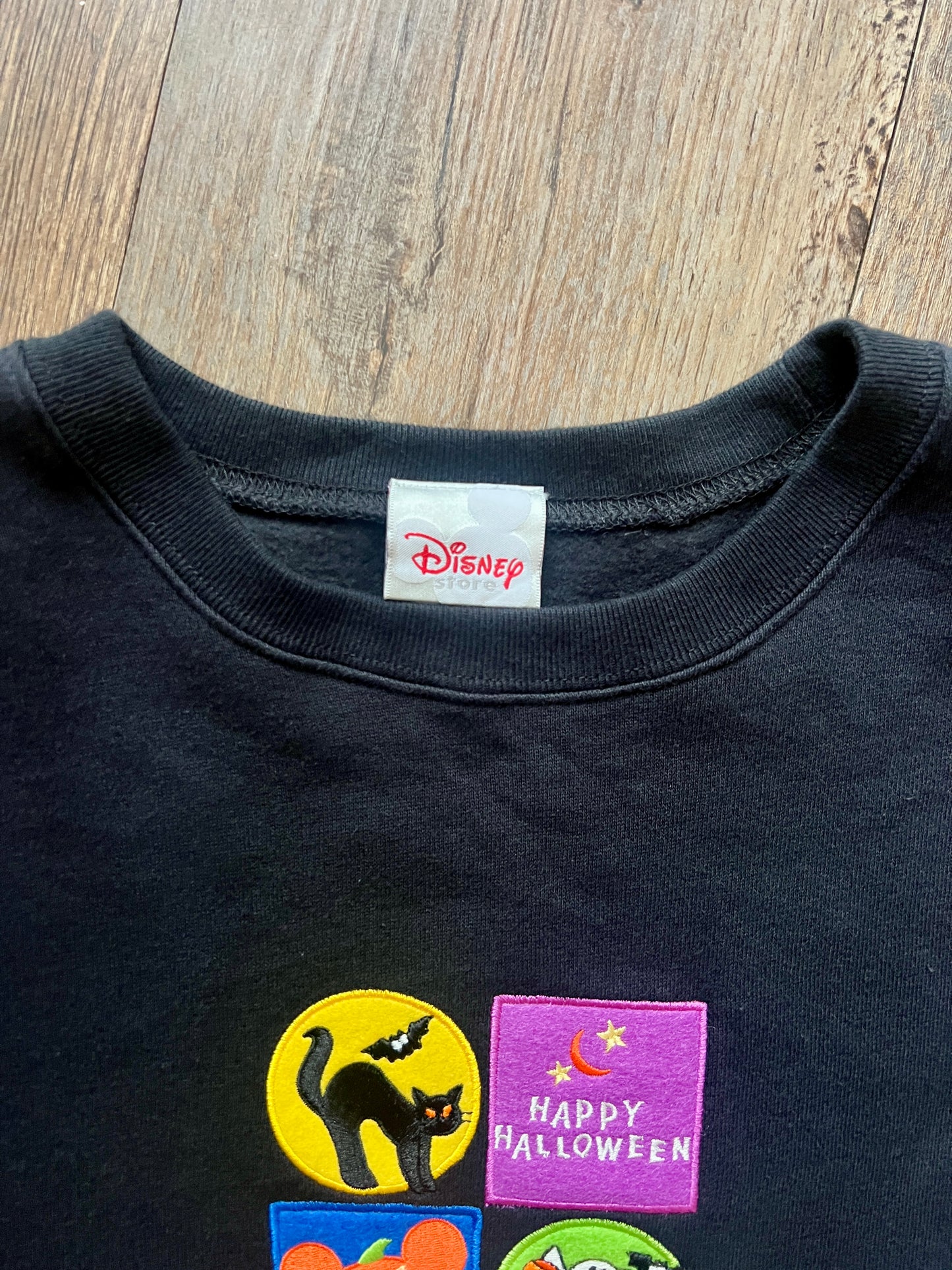 370 - Black Happy Halloween Mickey Pumpkin Appliqué Crewneck - L/XL