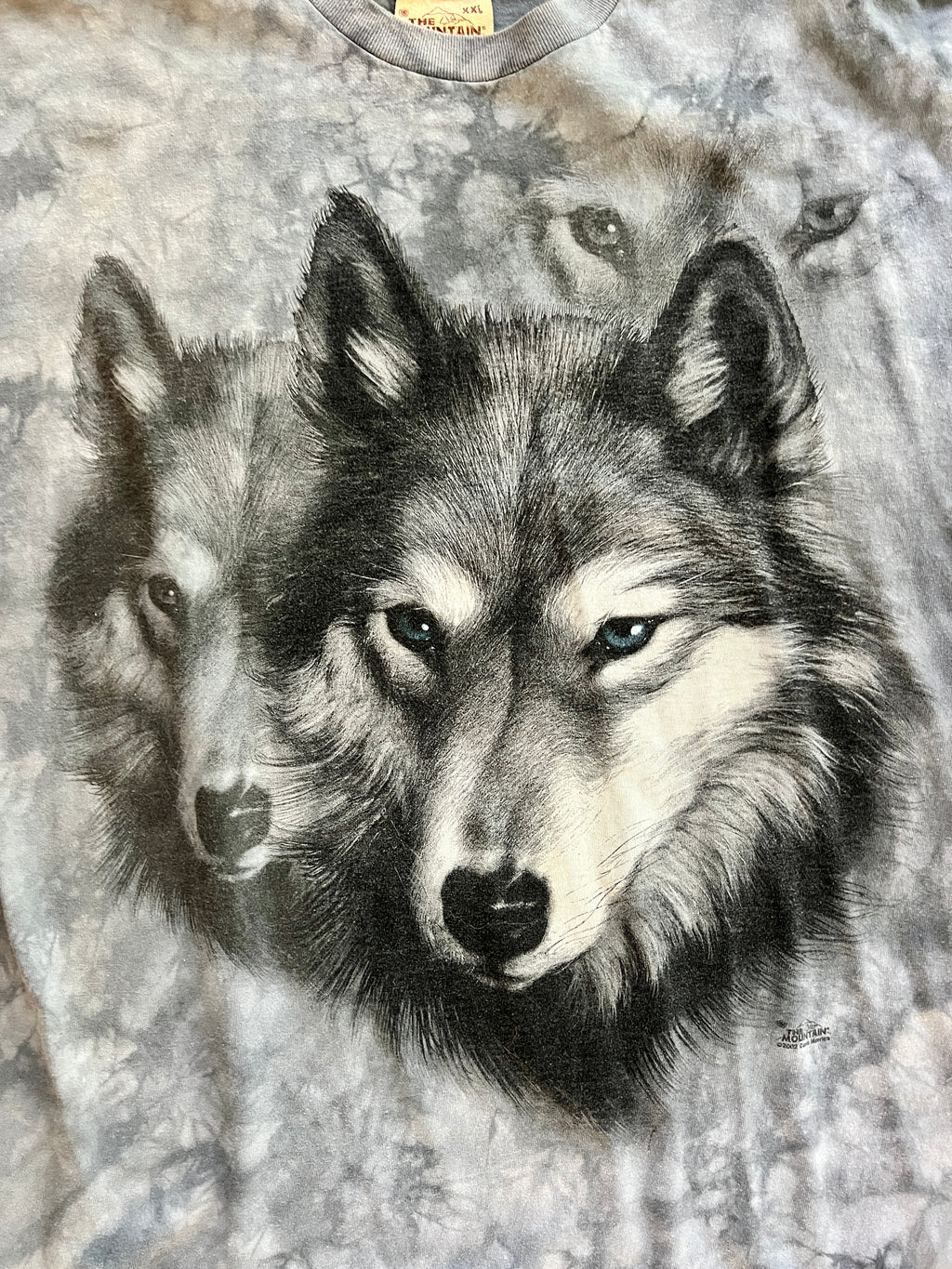 1373 - Grey Tie-Dye 2002 The Mountain Double Wolf Shirt - 2XL