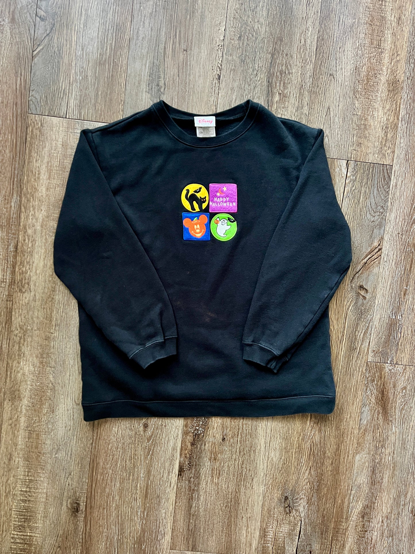 270 - Black Happy Halloween Mickey Pumpkin Appliqué Crewneck - S/M