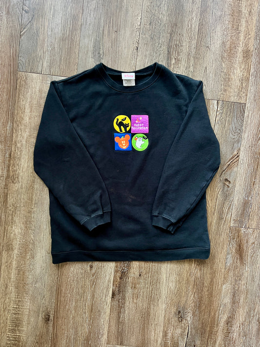 270 - Black Happy Halloween Mickey Pumpkin Appliqué Crewneck - S/M