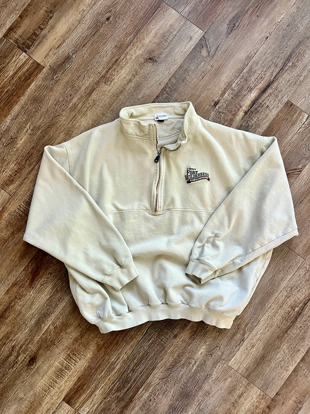 1374 - Beige Embroidered Fort Wilderness Quarter Zip Pullover - 3X