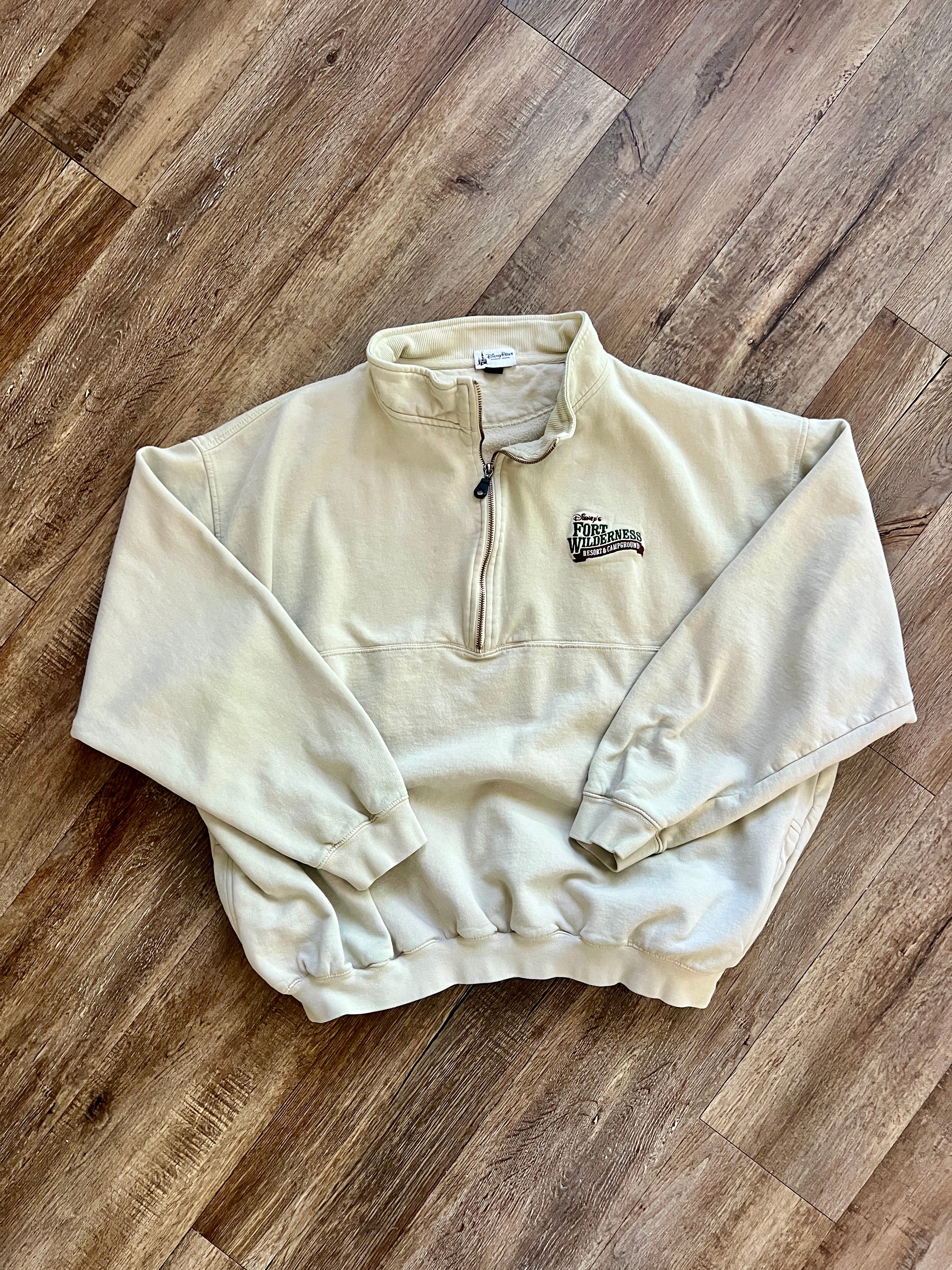 1374 - Beige Embroidered Fort Wilderness Quarter Zip Pullover - 3X