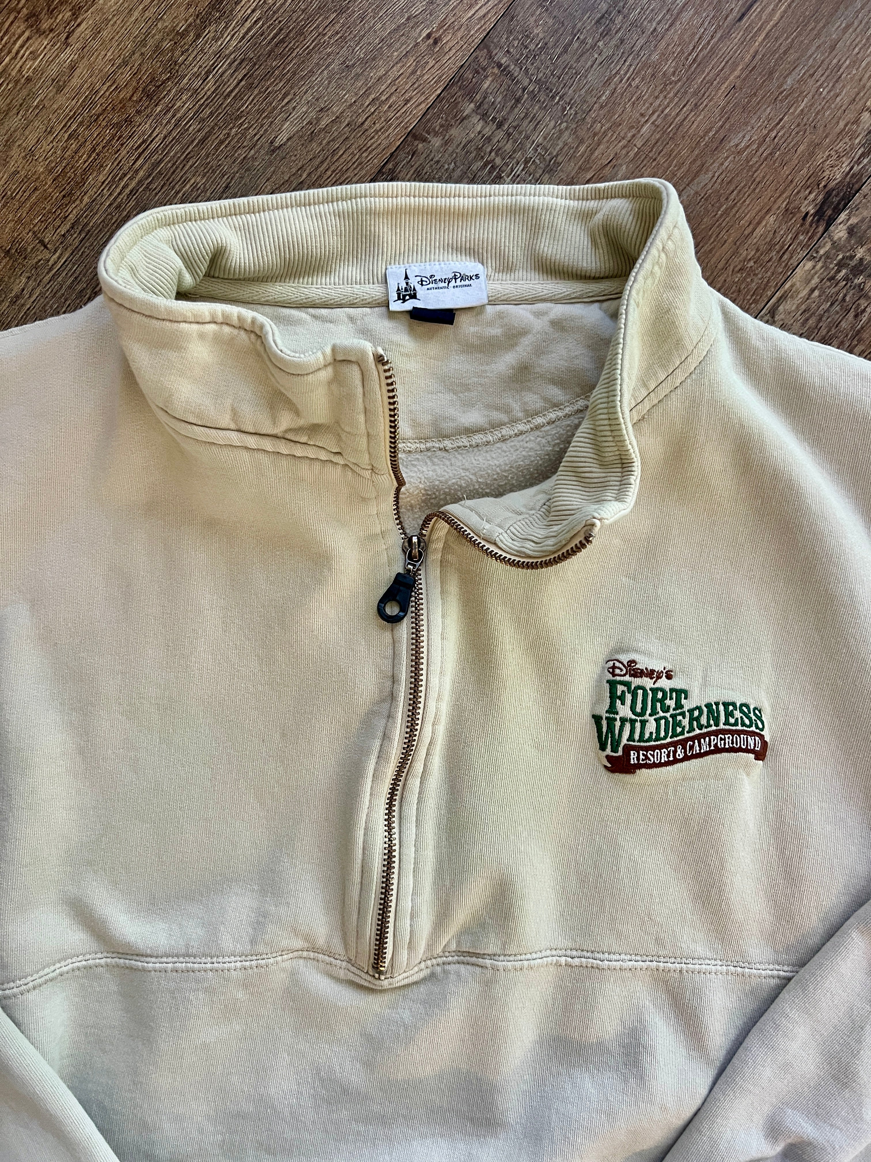1374 - Beige Embroidered Fort Wilderness Quarter Zip Pullover - 3X