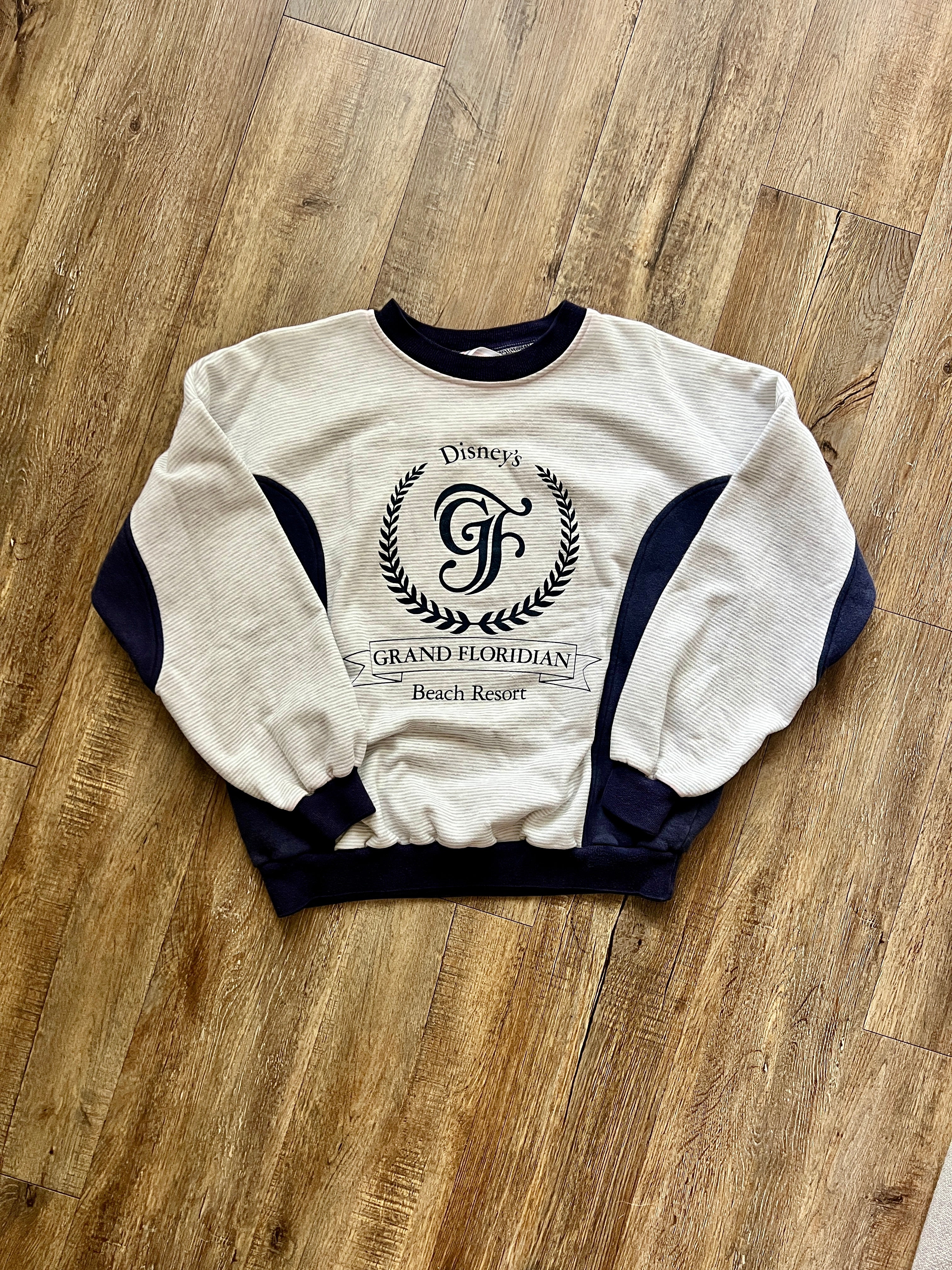 306 -Grey & Blue Striped Disney's Grand Floridian Beach Resort Crewneck - L