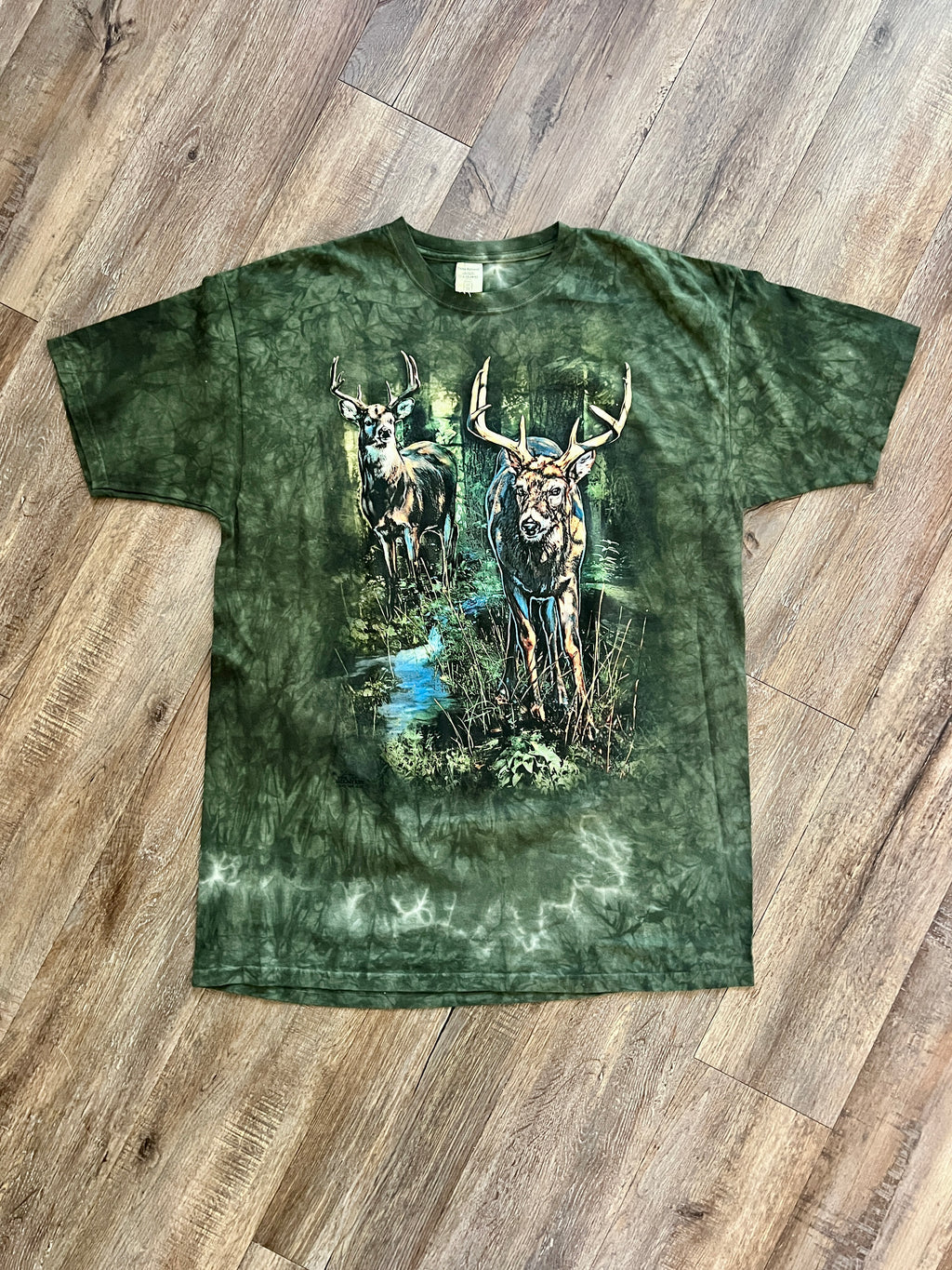 1377 - Green Delta Apparel The Mountain Tie-Dye Deer Front & Back Hit Shirt - 2X