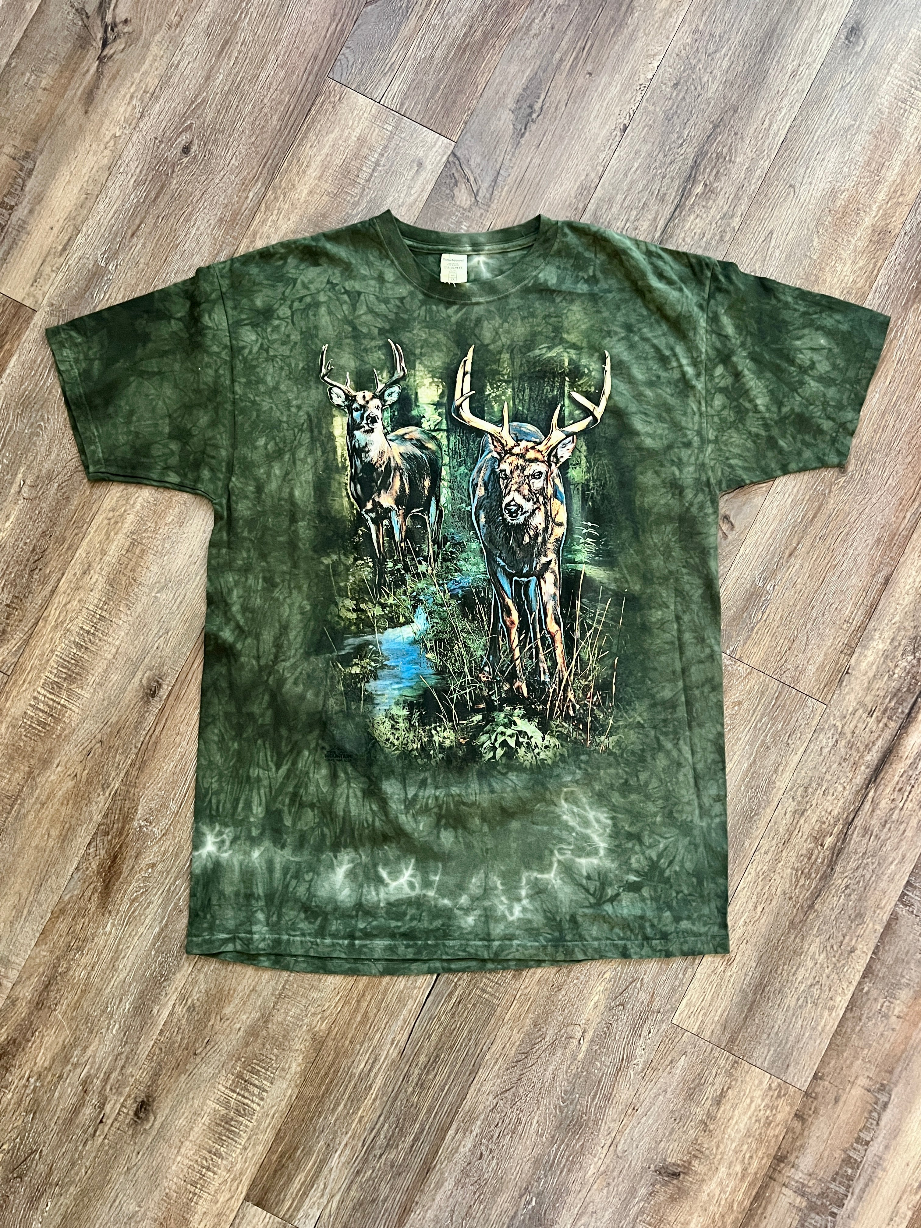 1377 - Green Delta Apparel The Mountain Tie-Dye Deer Front & Back Hit Shirt - 2X